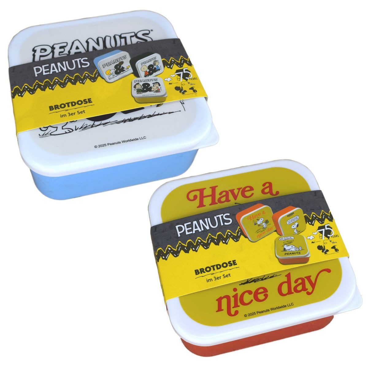 Geda Labels GmbH Lunchbox Brotdose 3er Set Peanuts Snoopy Motiv Lunchbox quadratisch, Kunststoff, authentisches Design