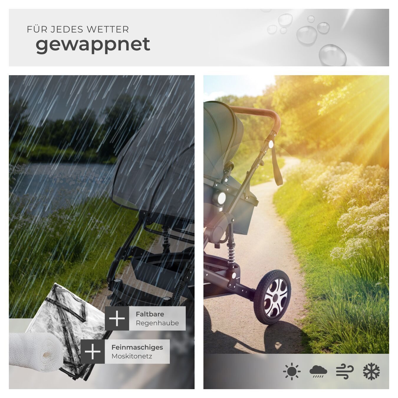 tectake Kombi-Kinderwagen Mats, klappbar, mit 5-Punkt-Gurt, Schutzbügel und Handschlaufe