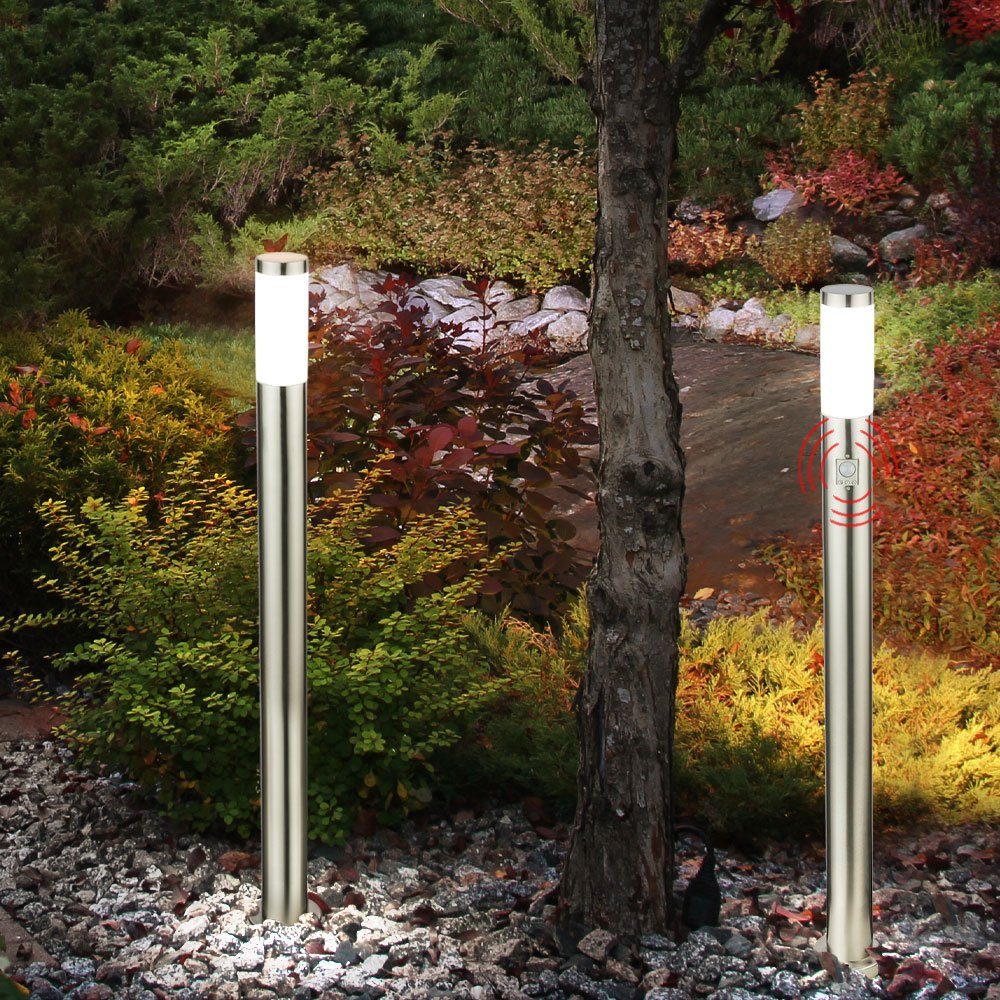 Weg Außen-Stehlampe, Leuchtmittel Warmweiß, etc-shop LED Garten Beleuchtung Set Stand Bewegungsmelder Lampen LED inklusive, 2er Außen