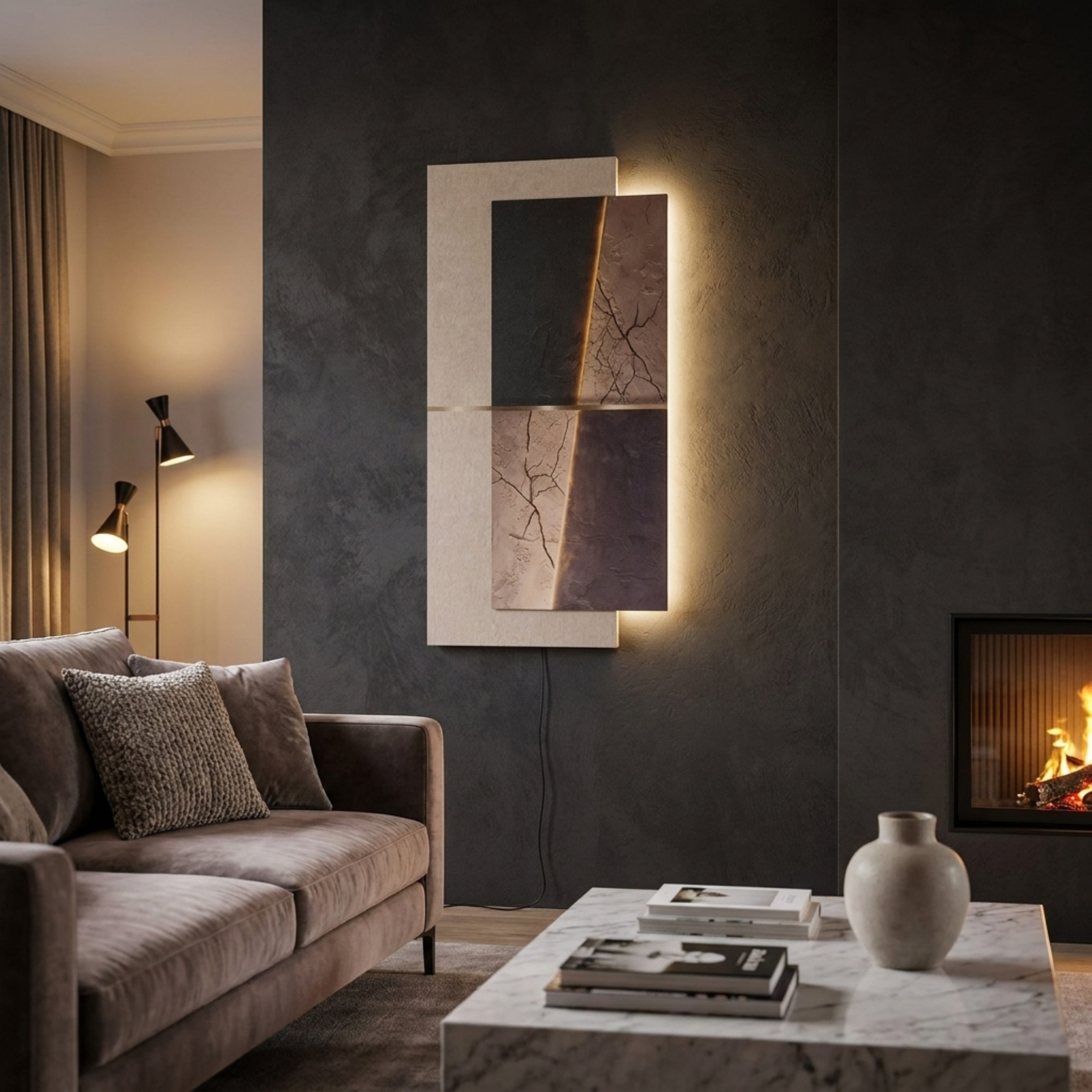 Arnusa LED-Bild Wandbild mit Beleuchtung 100 x 50 cm Abstrakt Modern Naturtöne Deko, Abstrakt (WD010), moderne Wandbeleuchtung mit Fernbedienung und USB – Bild 4 von 5