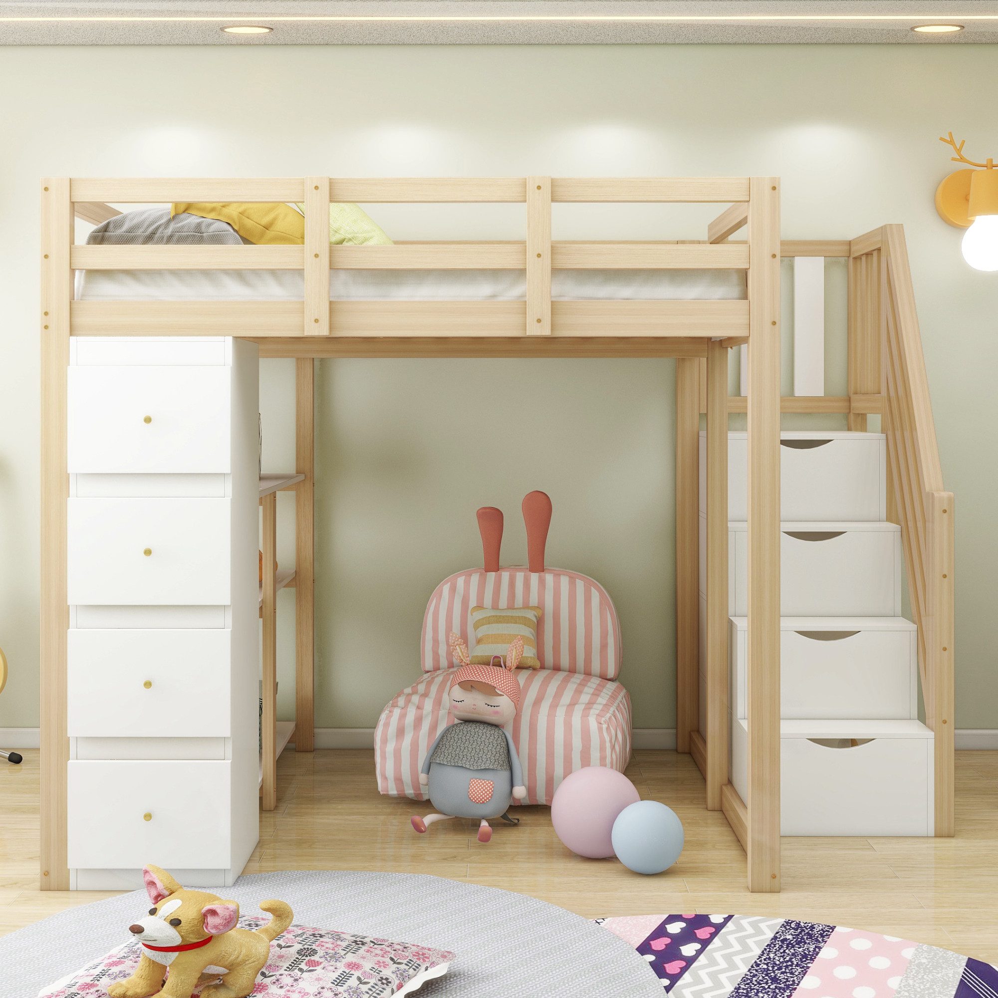 Flieks Hochbett Kinderbett 140x200cm mit Schubladekommode, günstig online kaufen