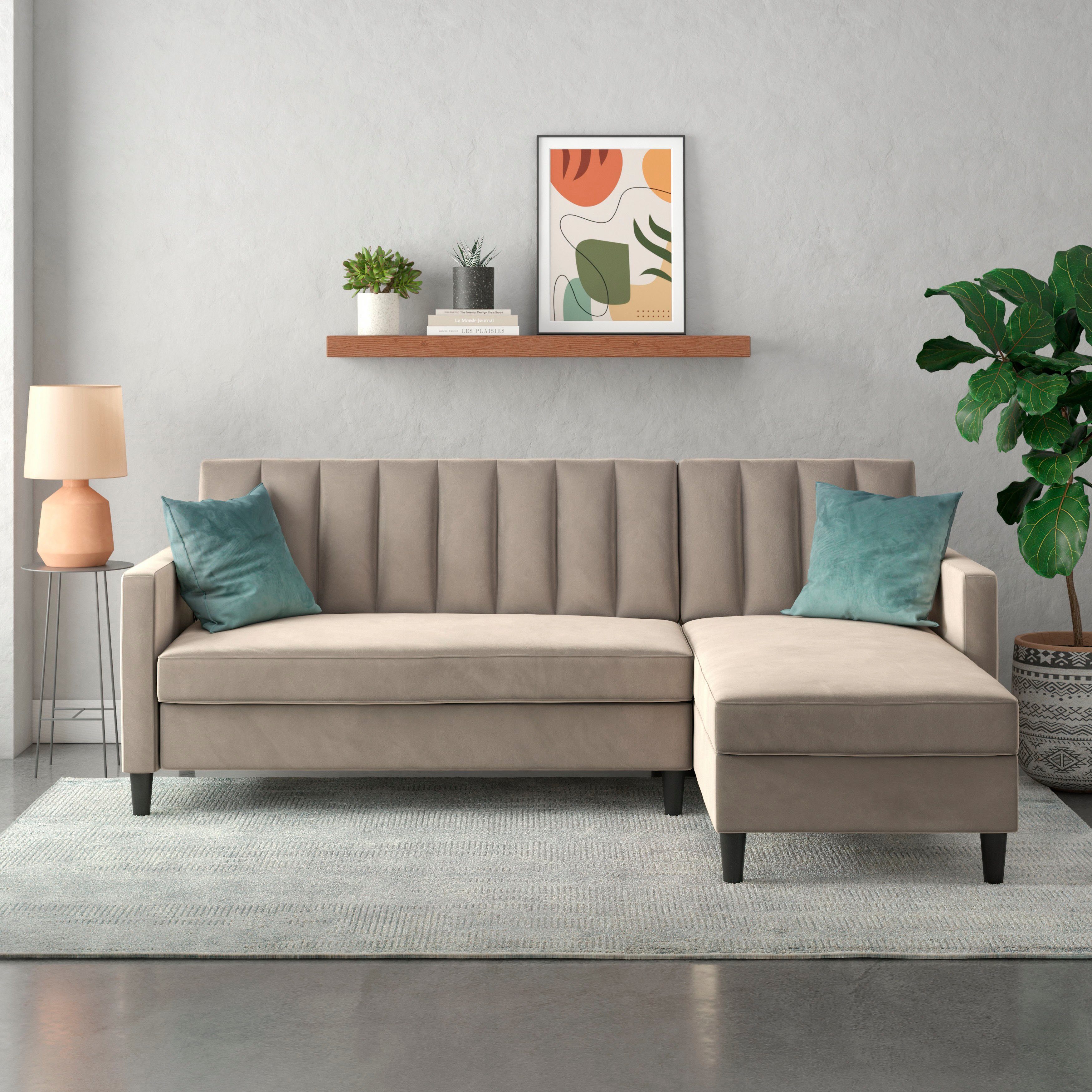 Dorel Home Ecksofa Celine, L-Form, mit Bett-Funktion und Stauraum. Recamiere beidseitig montierbar