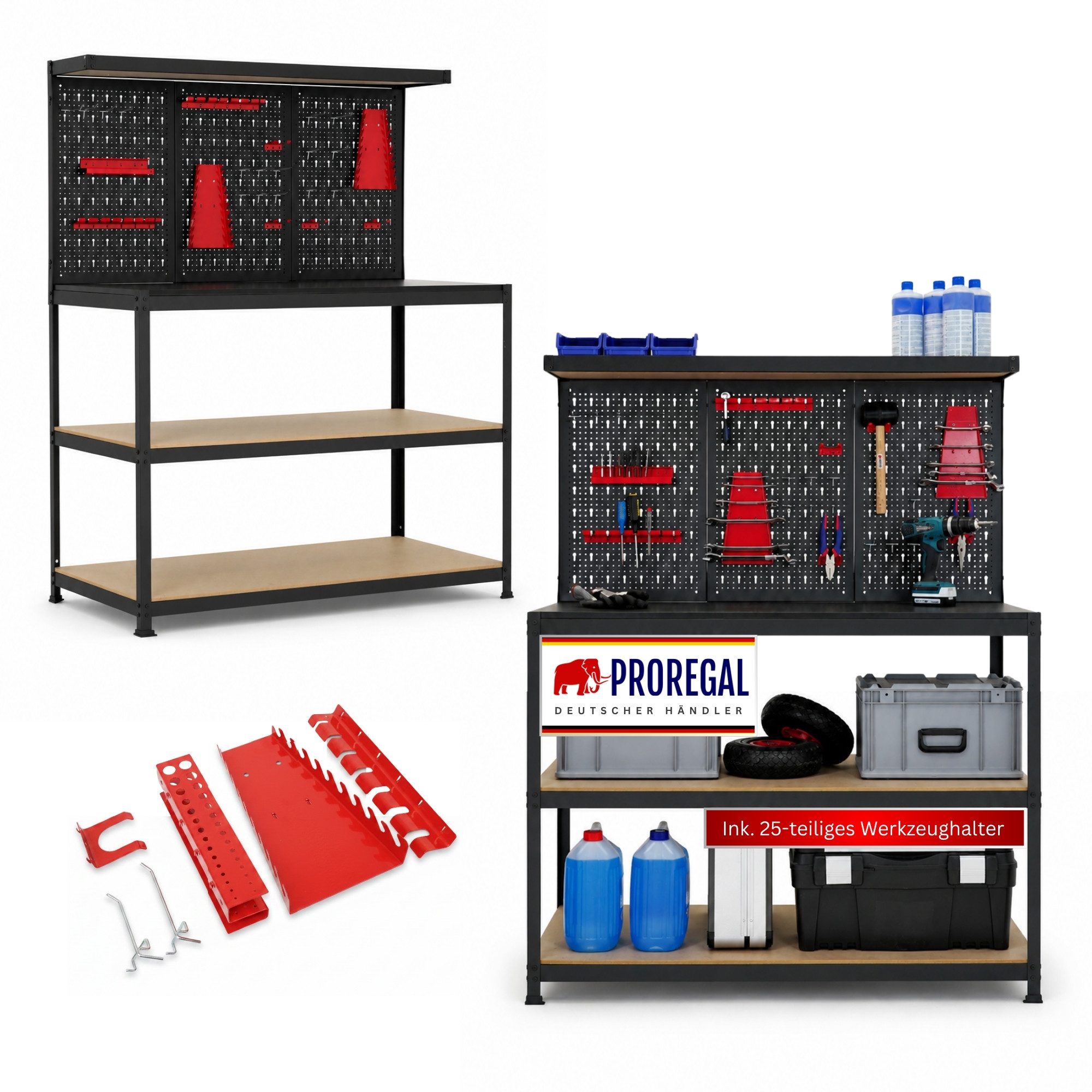 PROREGAL® Werkbank Profi Werkbank ARES mit Werkzeug Lochwand