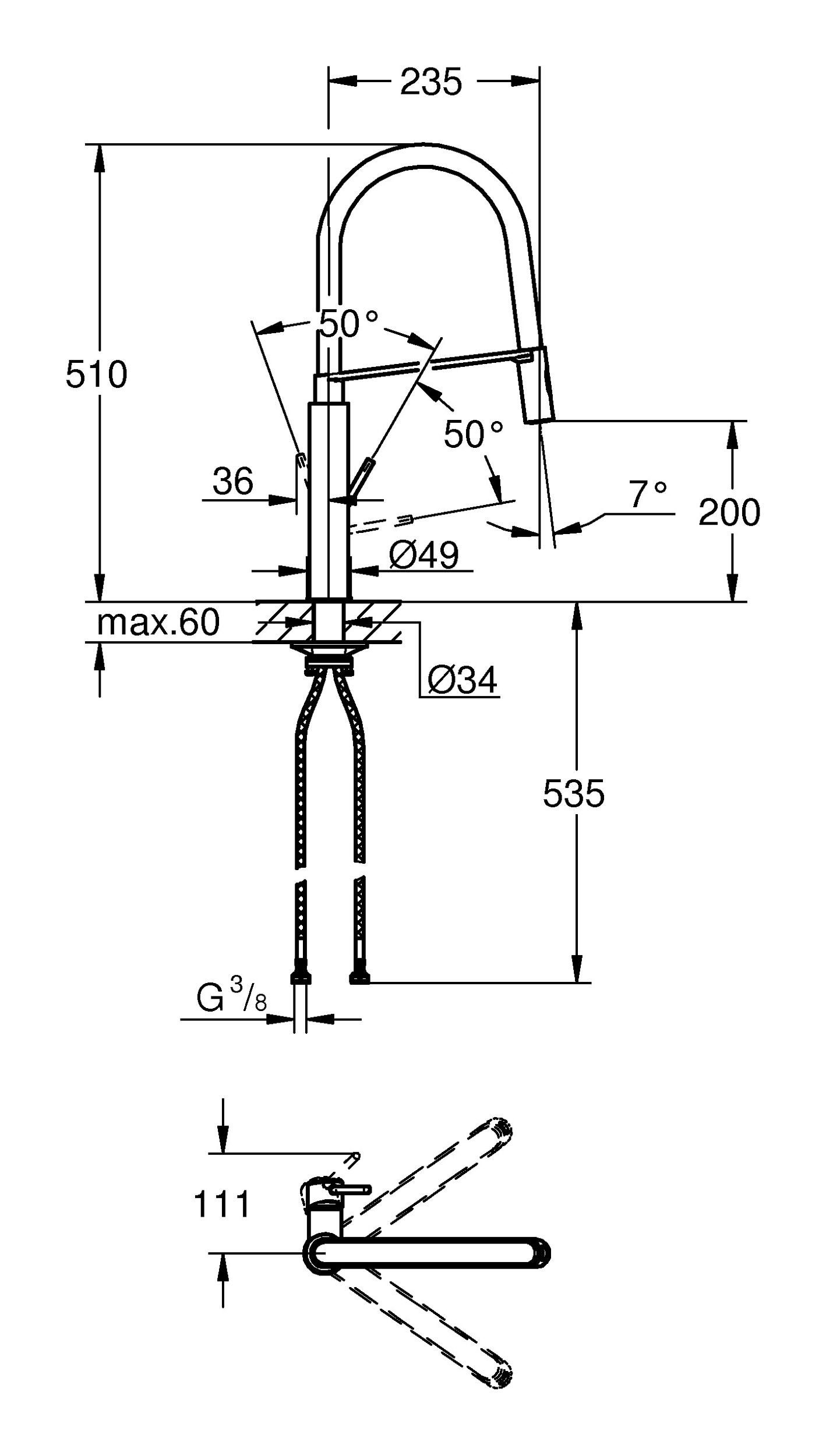 Küchenarmatur mit Profibrause hoher Auslauf - Concetto Einhand-Spültischbatterie Grohe Chrom