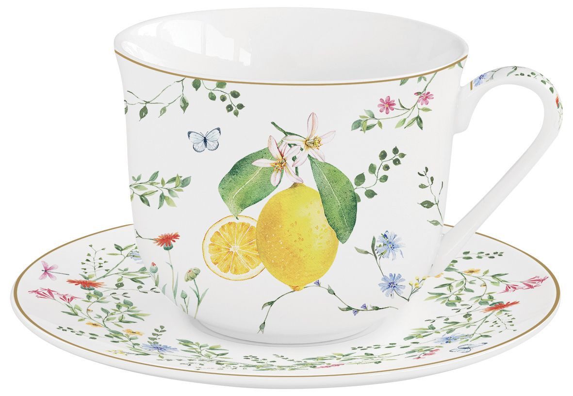 EasyLife Tasse Fleurs et Citrons, Porzellan, Spülmaschinengeeignet, Mehrfarbig, Zitronen, H: cm