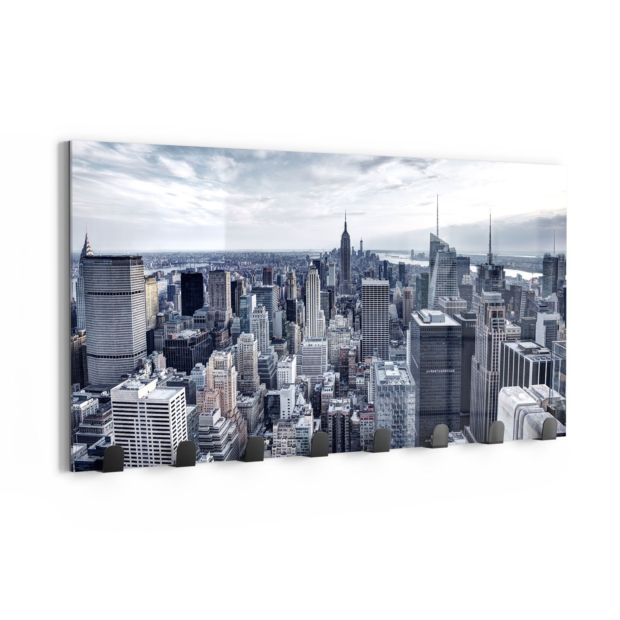 Glas Kleiderhaken Paneel Skyline beschreibbar 'Blaue magnetisch Garderobe DEQORI New York',