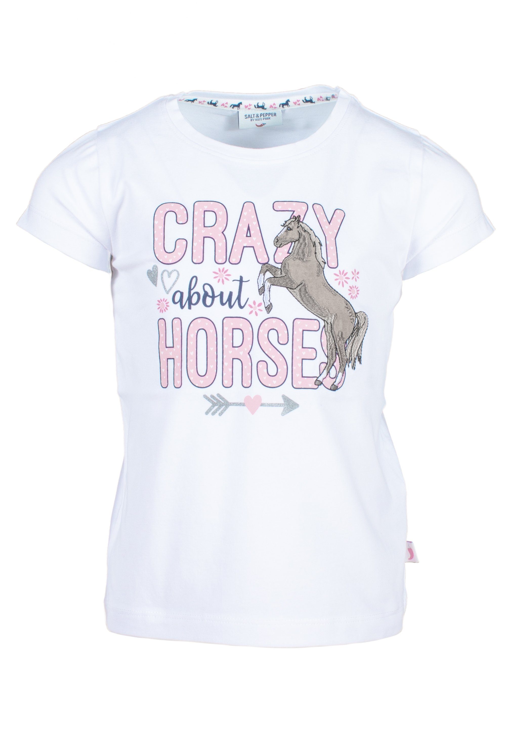 Pferde-Motiven SALT Horses Crazy T-Shirt weiß, AND (2-tlg) PEPPER mit rosa schönen