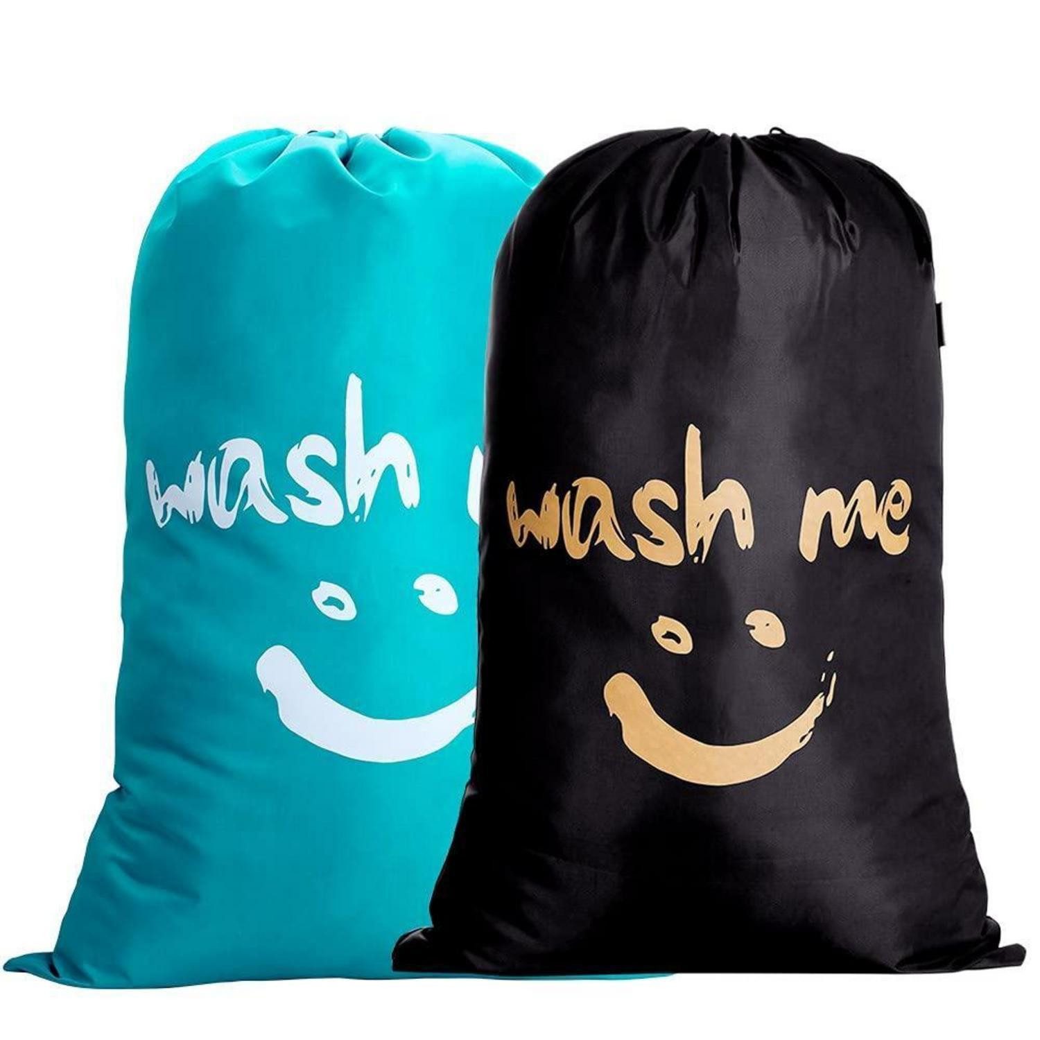 LuxusKollektion Wäschesack Wäschesack 120L 420D Nylon Smiley Kordelzug Blau Hellblau + Schwarz