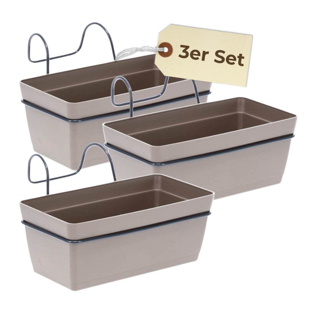 GarPet Blumenkasten Blumenkasten Balkon 3er Set Balkonkasten mit Halterung Pflanzkasten