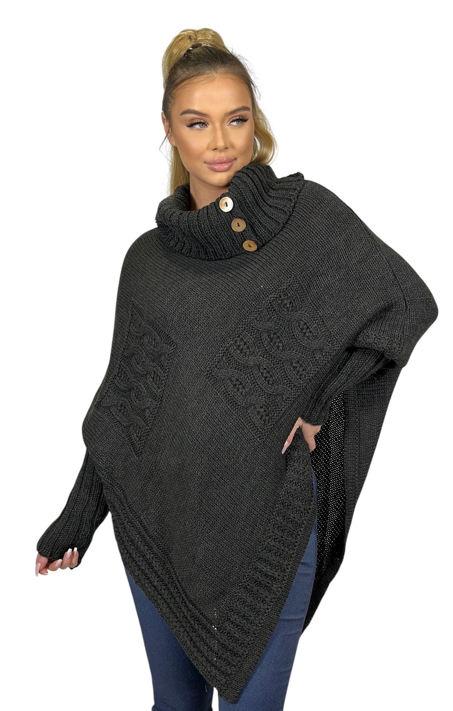 Mississhop Strickponcho Poncho Strick Sweatshirt Pullover Umhang Überwurf