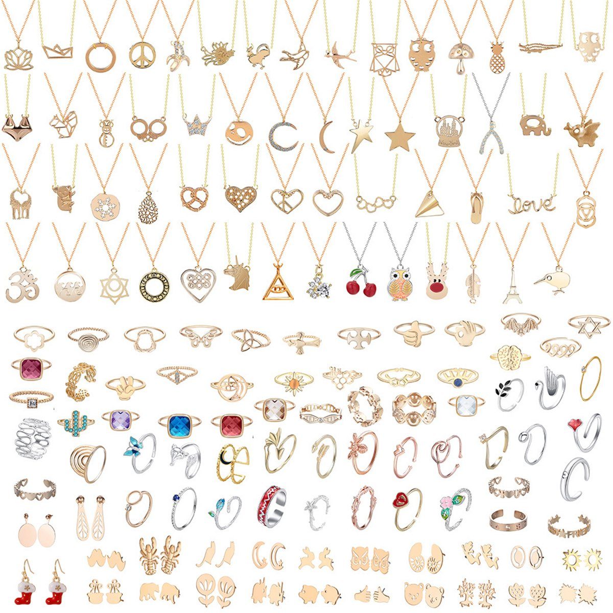 Adventskalender Halskette Advent Ring Ohrringe Weihnachten Sterne 24-teiliges (1-tlg) Set Die