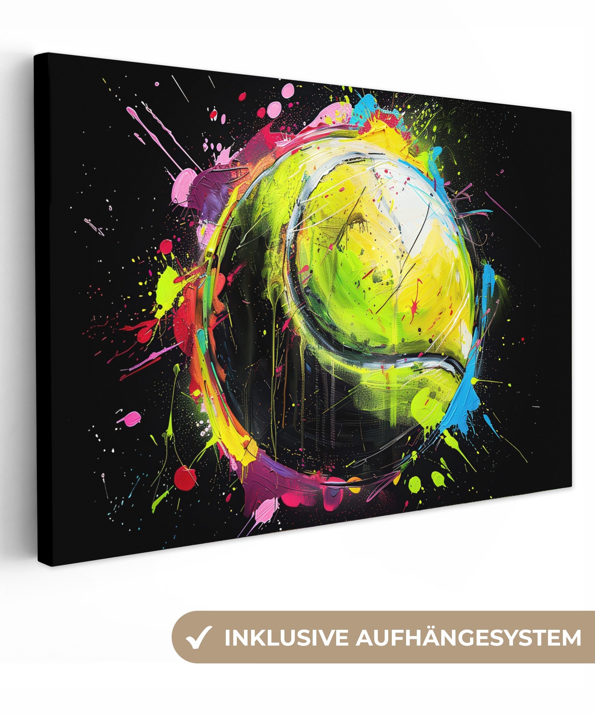 OneMillionCanvasses® Leinwandbild Graffiti - Sport - Tennis - Padel - Ball, Fotodruck (1 St), Leinwand Bilder Klein, Wand Dekoration Aesthetic 30x20 cm