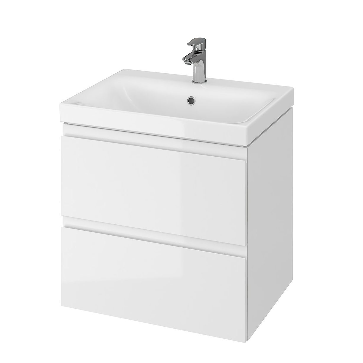 MODUO Badmöbel Weiß KOLMAN 60 SLIM Schubladen Set Keramikwaschbecken & Badezimmerschrank Waschbeckenunterschrank mit
