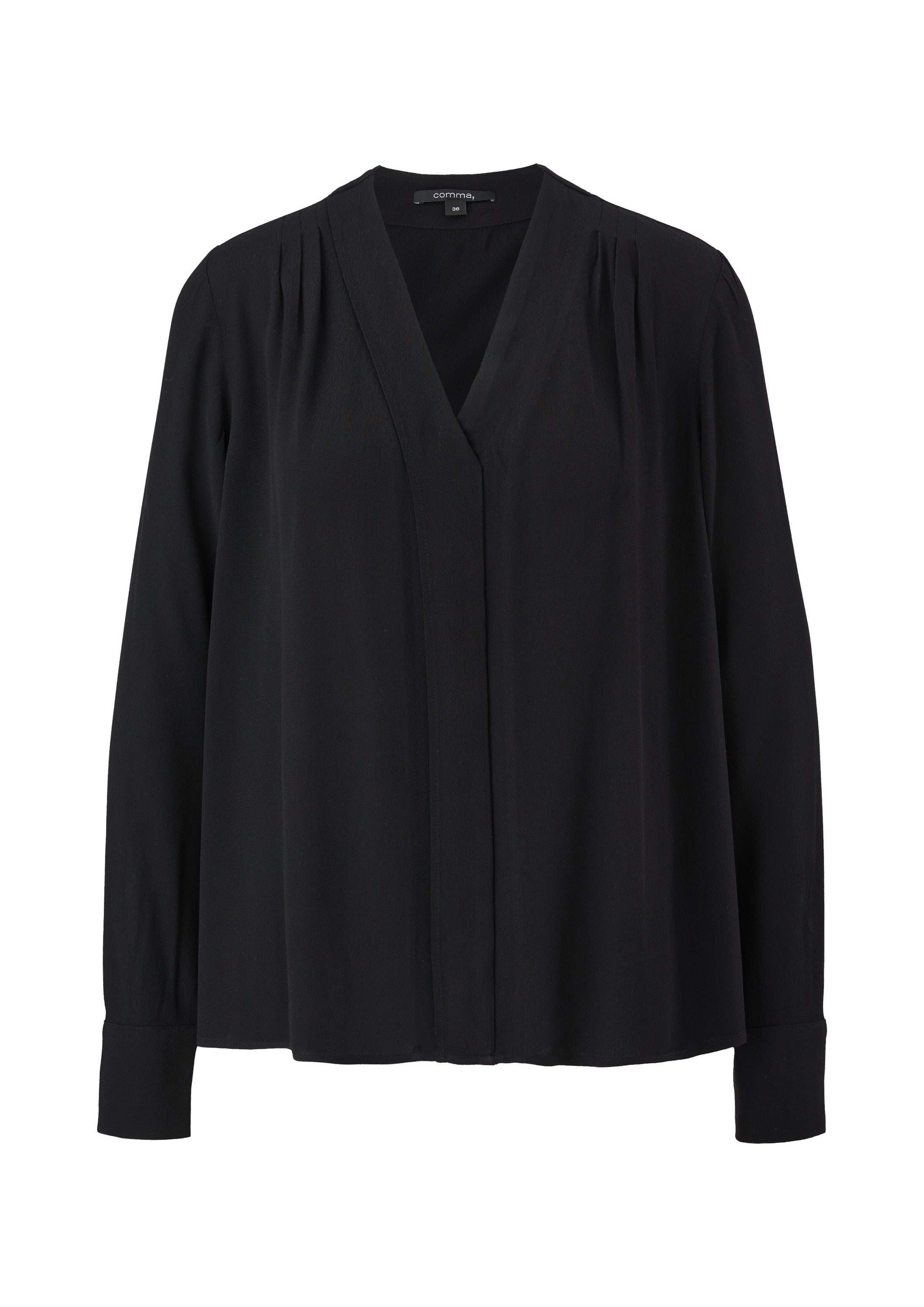 comma Langarmbluse Bluse Crêpe-Bluse mit Plisseefalte