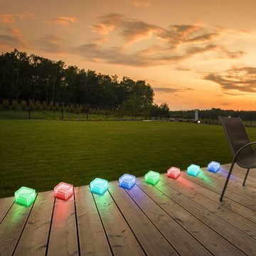 etc-shop Gartenleuchte, LED-Leuchtmittel fest verbaut, Farbwechsel, 4er Set RGB LED Solar Leuchten Steh Lampen Außen Bereich Glas