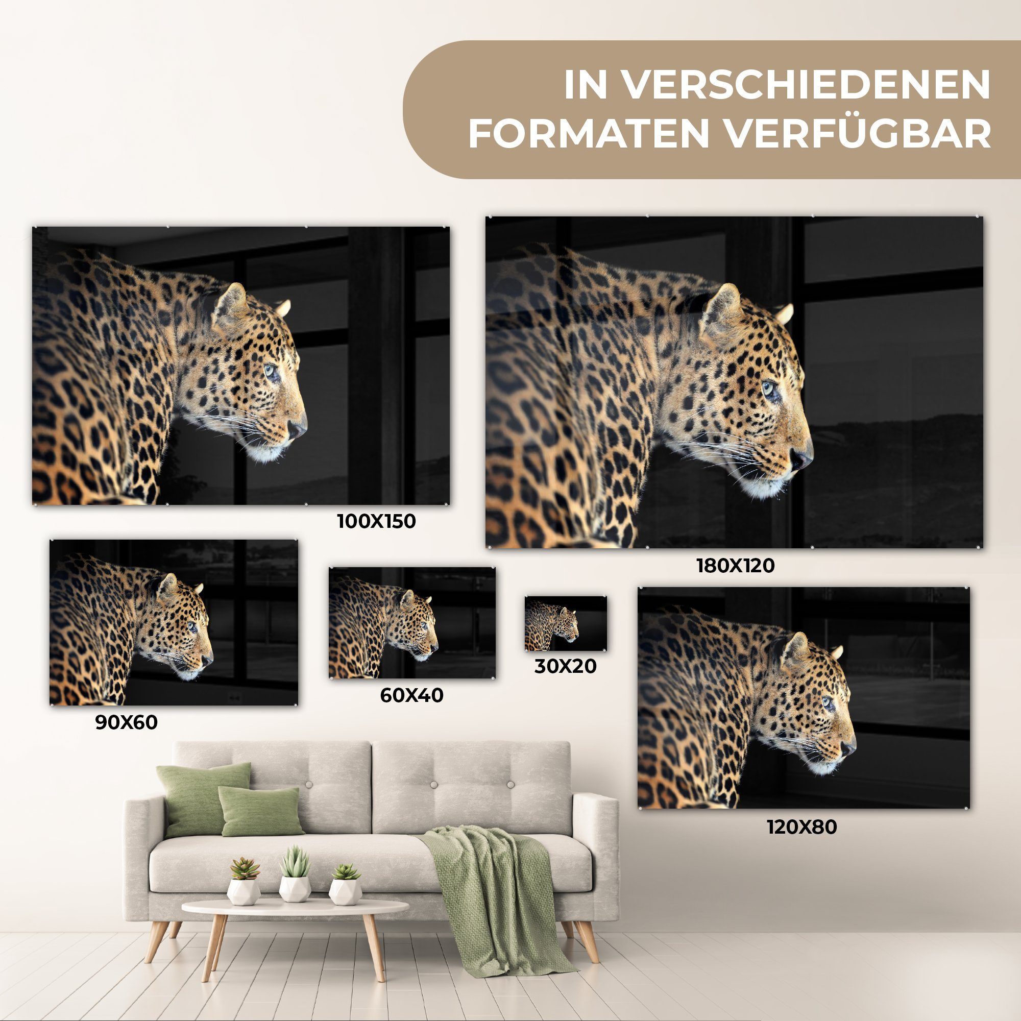 MuchoWow Acrylglasbild Leopard - Bilder St), auf Glasbilder (1 Foto auf Schwarz, - - - Profil Wanddekoration Glas Glas - Wandbild