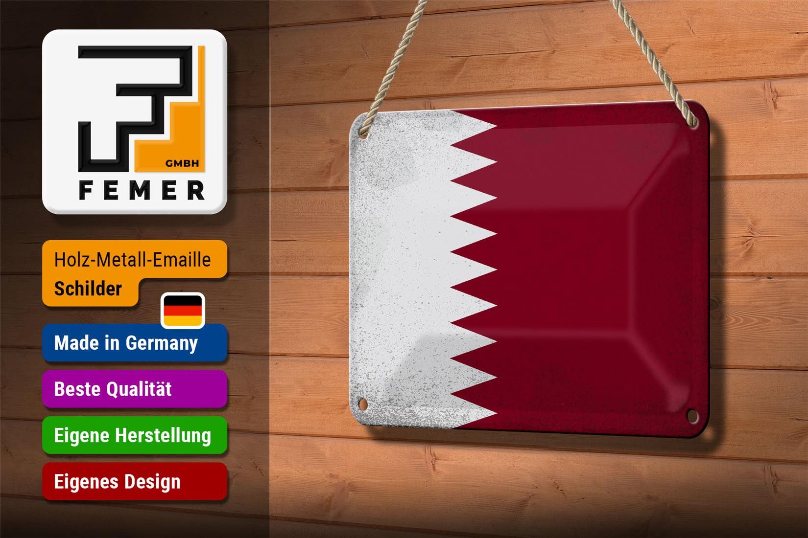 Femer GmbH Metallschild Flagge Katar 18x12cm Flag of Qatar Vintage, (1 St), gewölbte Oberfläche, abgerundete Ecken, umgeschlagene Kanten