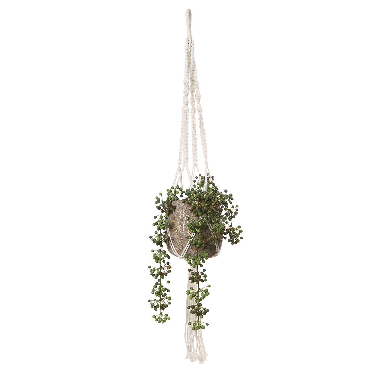Blumenampel Makramee Blumenampel Creme Boho-Stil Ø18-19cm H85cm