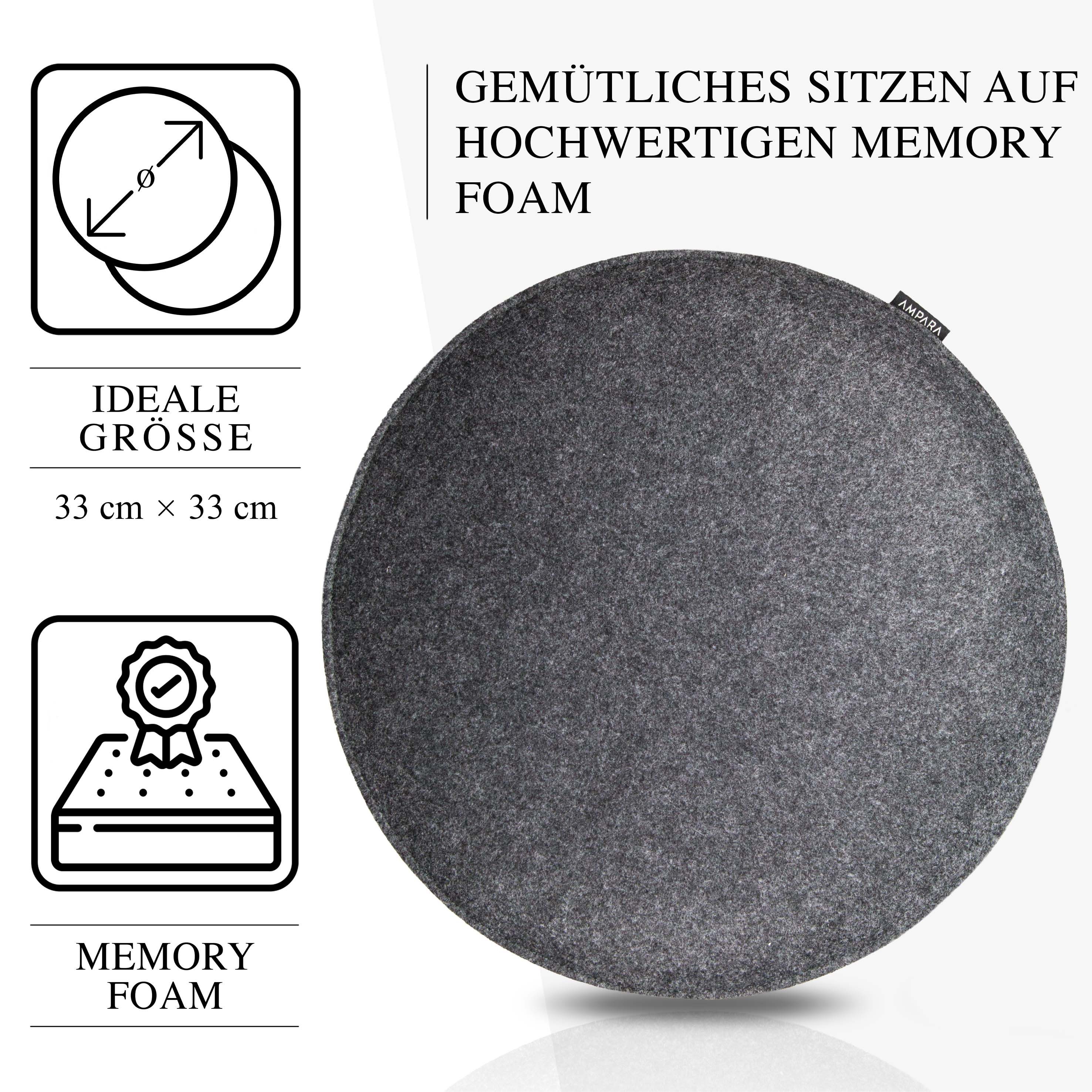 AMPARA Stuhlkissen rund 33 cm - 4er Set - für Stuhl, Bank, Lounge etc., Rutschfest