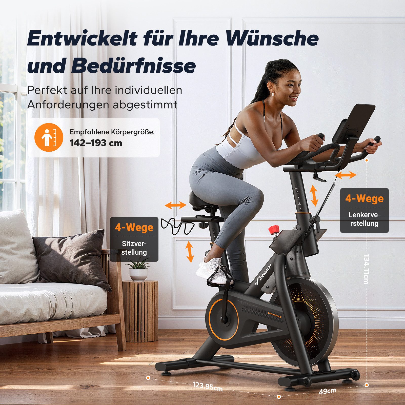 MERACH Heimtrainer für Zuhause, Fitnessbike mit LCD-Display bis 158 KG (Fahrradtrainer mit Tablet-Halter, Bluetooth, eigener App, 1-tlg., 10 kg Schwungrad, Stat – Bild 5 von 5