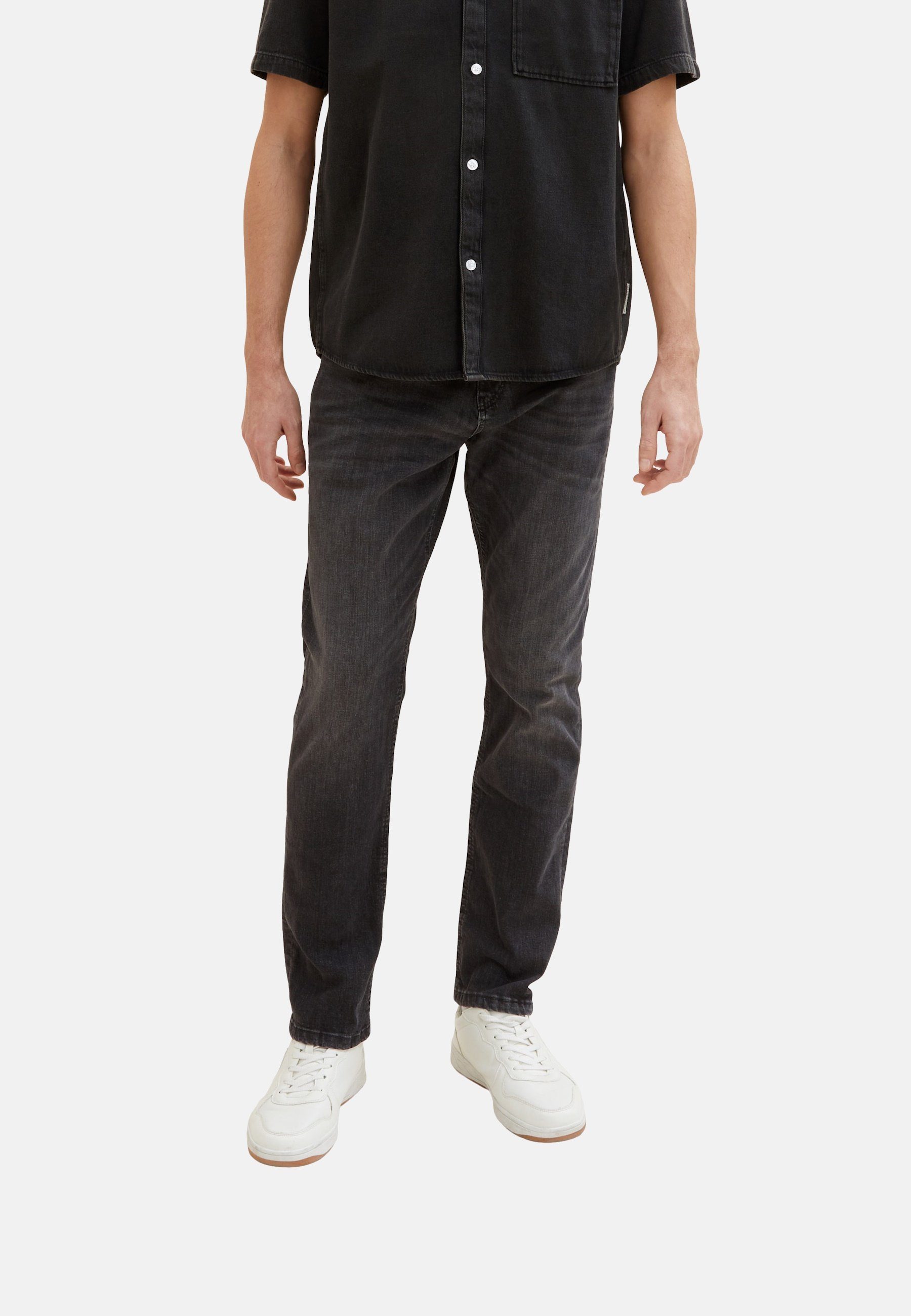 (1-tlg) Five-Pocket-Style TOM Hose Slim Fit TAILOR lange Josh schwarz Jeans 5-Pocket-Jeans