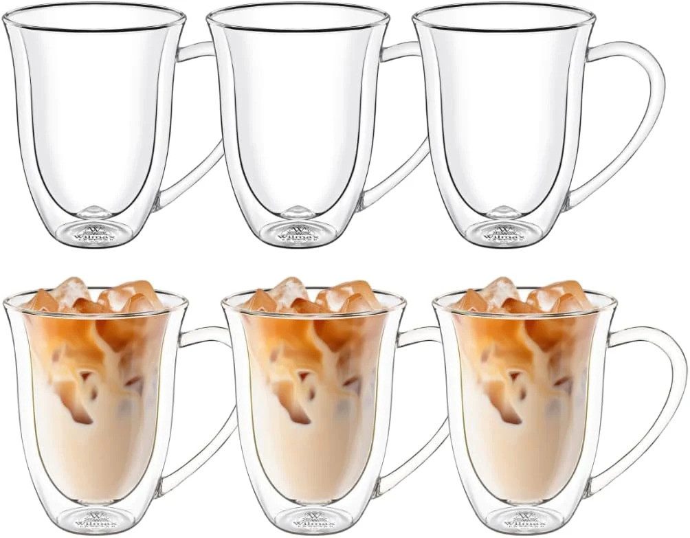 Thermoglas Wilmax Doppelwandige Tasse mit Henkel, 250ml, 300ml 400 ml