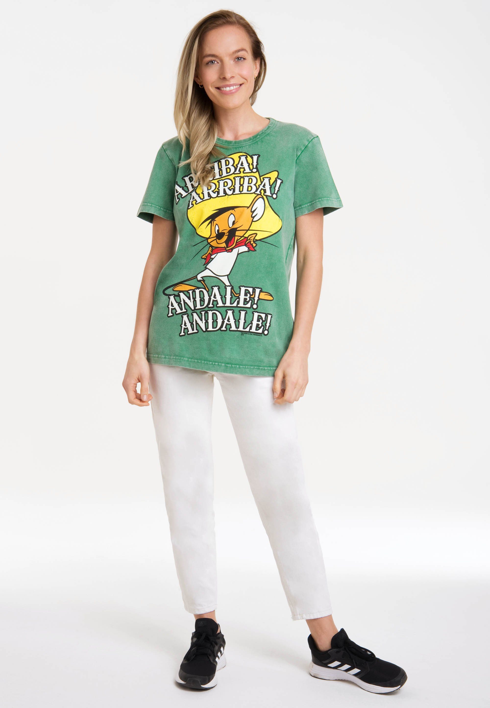 T-Shirt lizenziertem Gonzales Speedy Print - LOGOSHIRT Looney grün Tunes mit