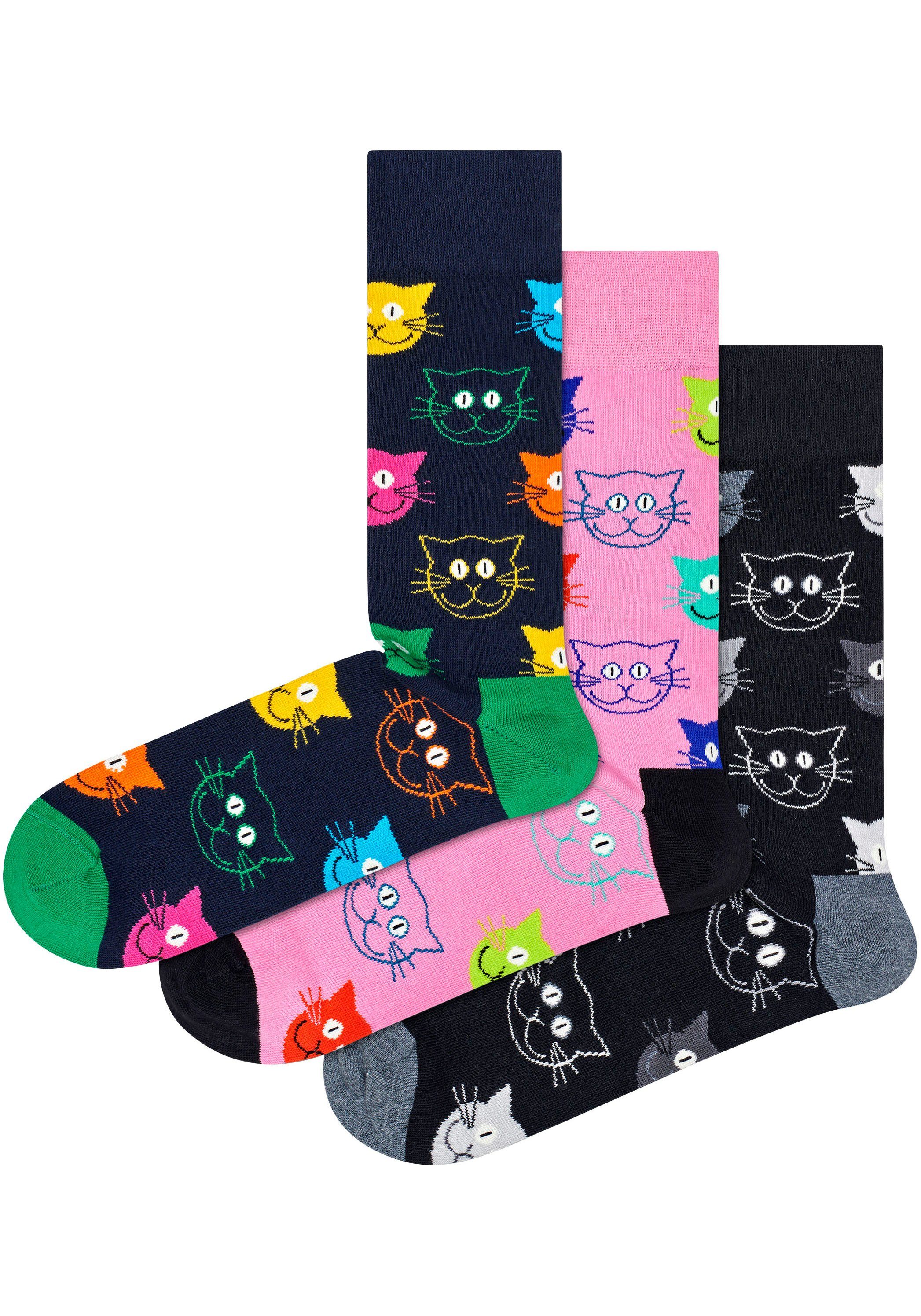 Cat Katzen-Motive Cat Socken Mixed Happy Gift 3-Pack Set Mixed Socks 2 Socks (Packung, 3-Paar)