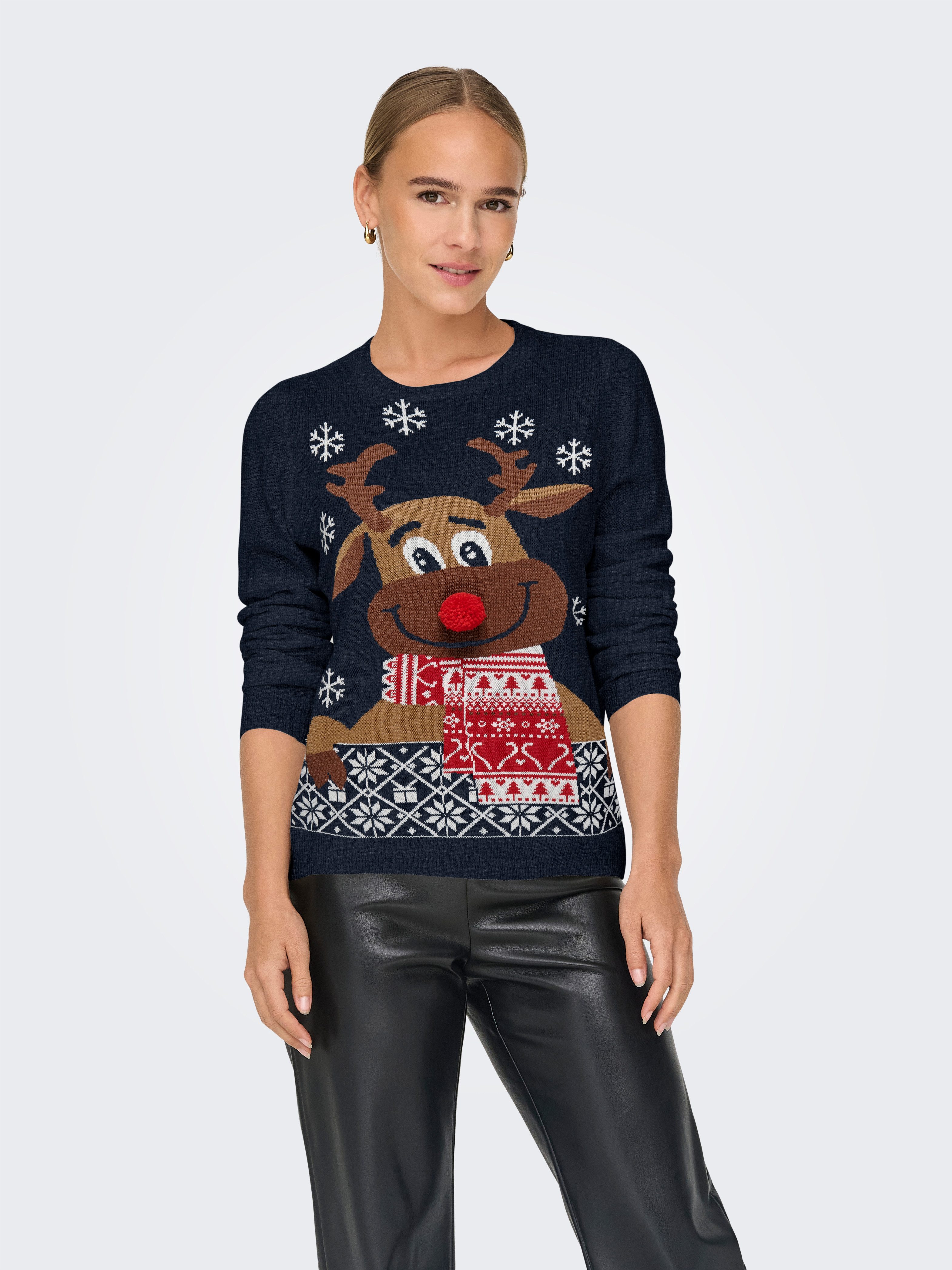 ONLY Weihnachtspullover ONLXMAS LS O-NECK MIX DETAIL BOX KNT