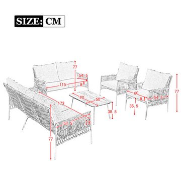 HAUSS SPLOE Gartenlounge-Set 7-Sitzer mit Couchtisch, PE-Rattan, Stahlrohr, Sitzkissen beige, (3-Sitzer, 1 2-Sitzer, 2 Sessel, 1 Couchtisch, 5-tlg), Rope Lounge, Balkonset