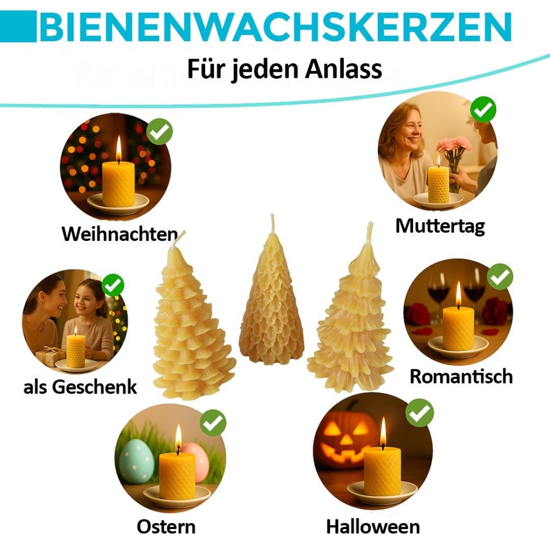 Aspinaworld Formkerze Tannenbaum Kerze 3er Set 9 cm – Kerzen aus Bienenwachs
