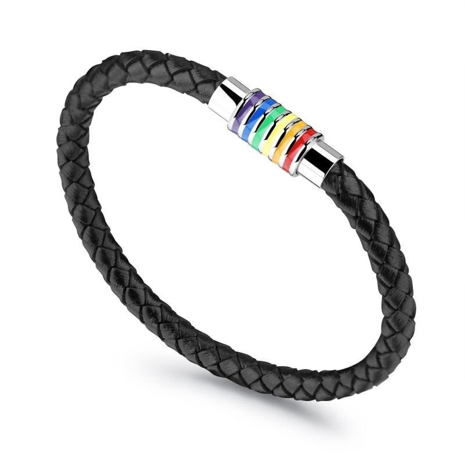 Ditz Lederarmband Armband Lederarmband Kunstleder Edelstahl Verschluss Regenbogen Herren (Geschenk stilbewusste Männer in einer attraktiven Geschenkbox), Armreif Geschenke für Männer Pride Rainbow