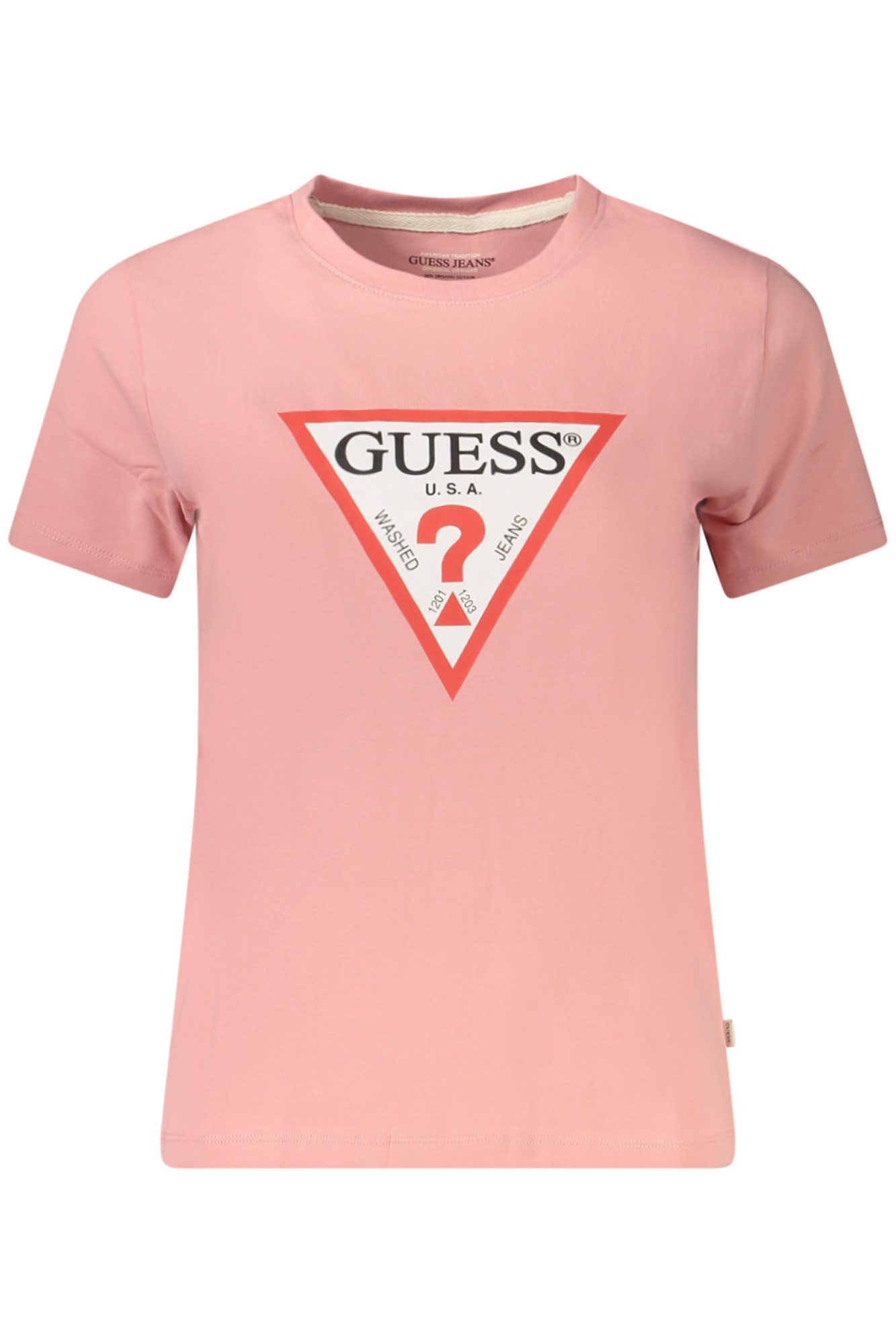 GUESS JEANS T-Shirt Damen Slim Fit T-Shirt in Rosa aus Bio-Baumwolle