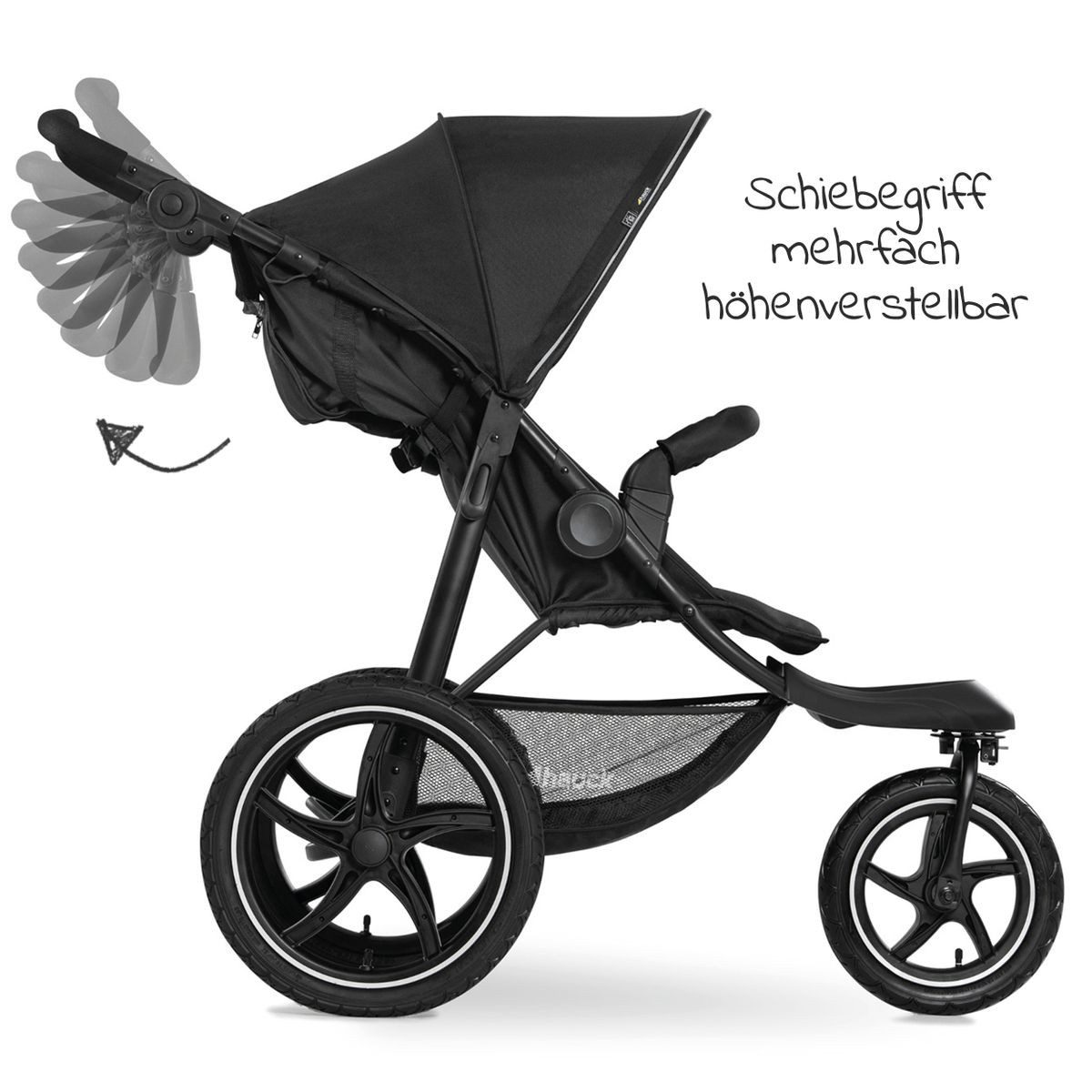 Hauck Kinder-Buggy Runner 2 - Black, (3-tlg), Sportwagen mit Liegeposition, Luftreifen, Regenschutz höhenverstellbar
