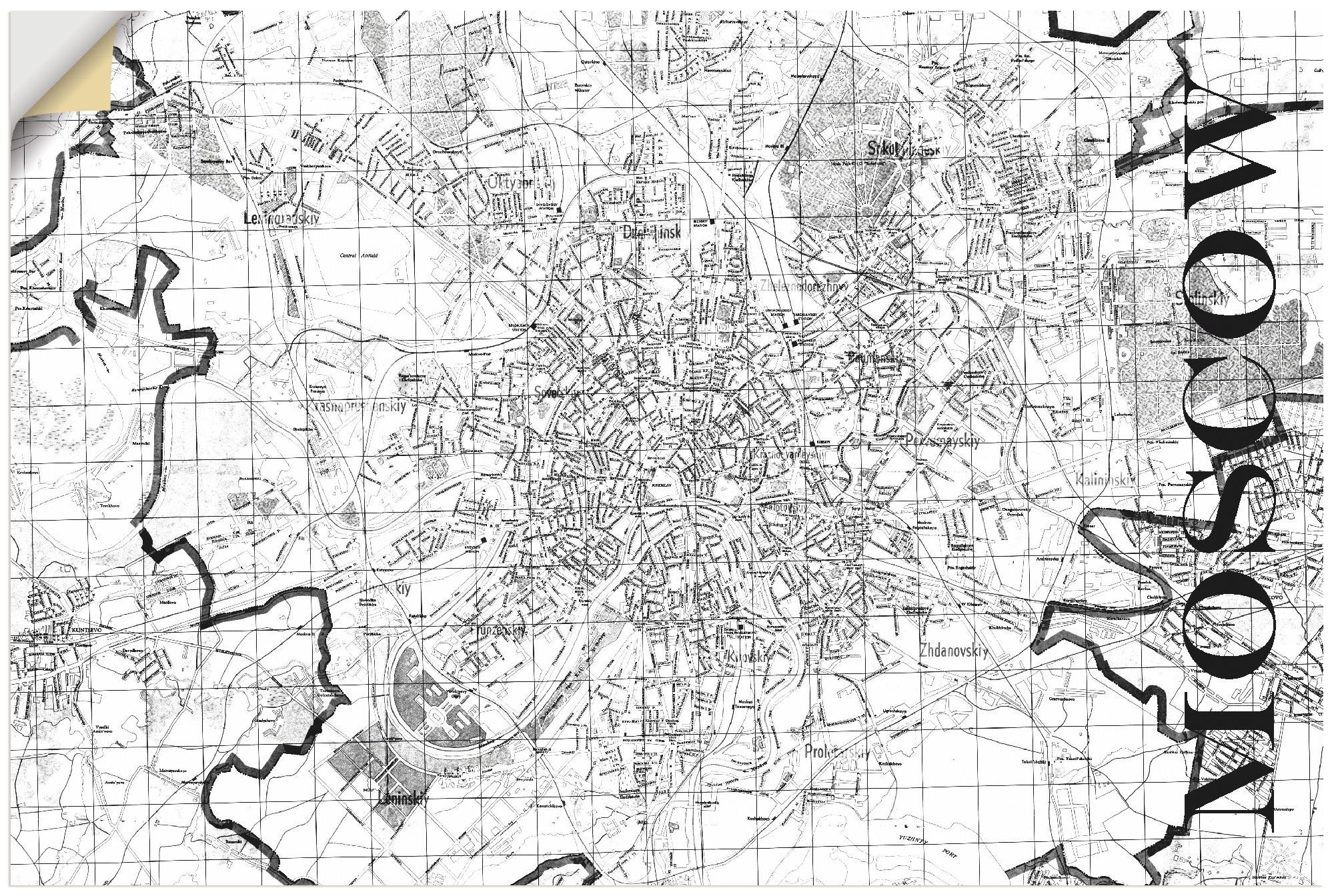 Artland Wandbild Moskau Karte Straßen Russland Wandaufkleber oder Karte, versch. als Leinwandbild, in (1 Alubild, St), Poster Größen