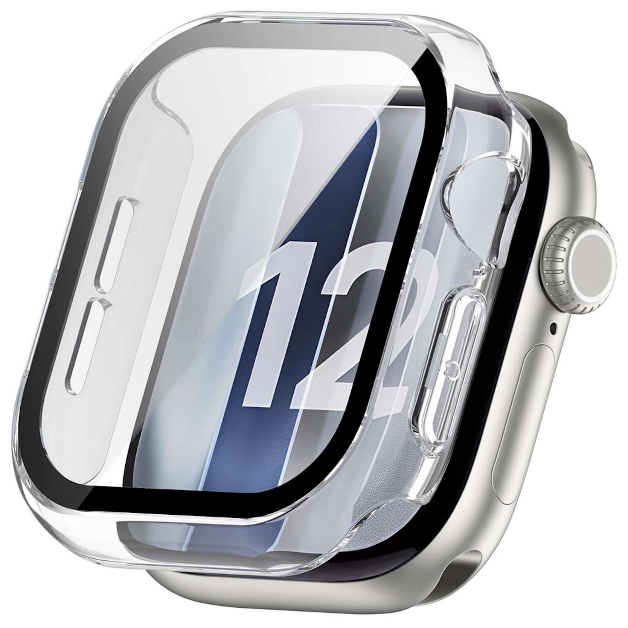 Wigento Smartwatch-Hülle + Schutzglas für Apple Watch Series 12 46mm Kunststoff Transparent, Schutzhülle aus PC + Hart Glas für Rundumschutz