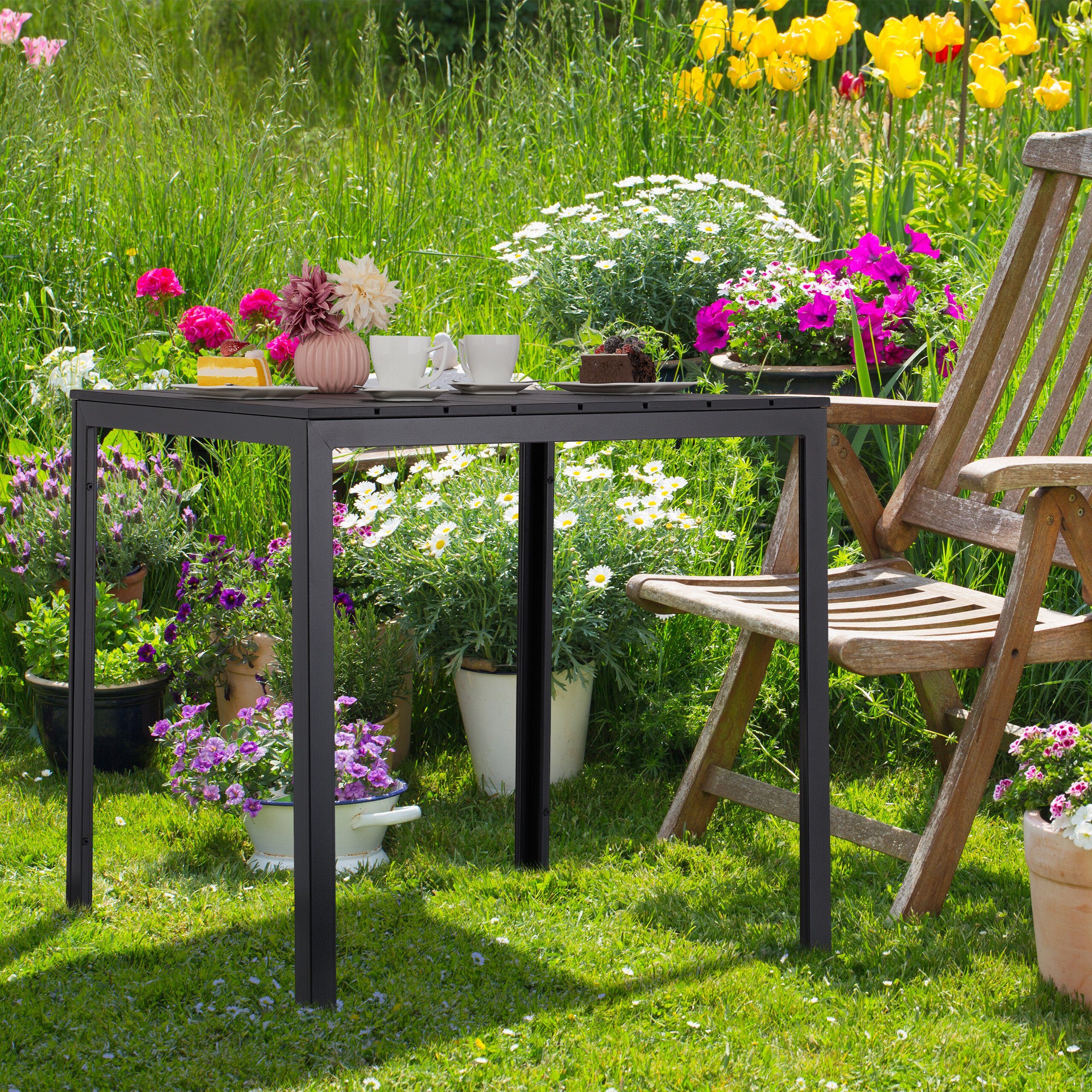 relaxdays Gartentisch Schwarzer Gartentisch in Holzoptik günstig online kaufen
