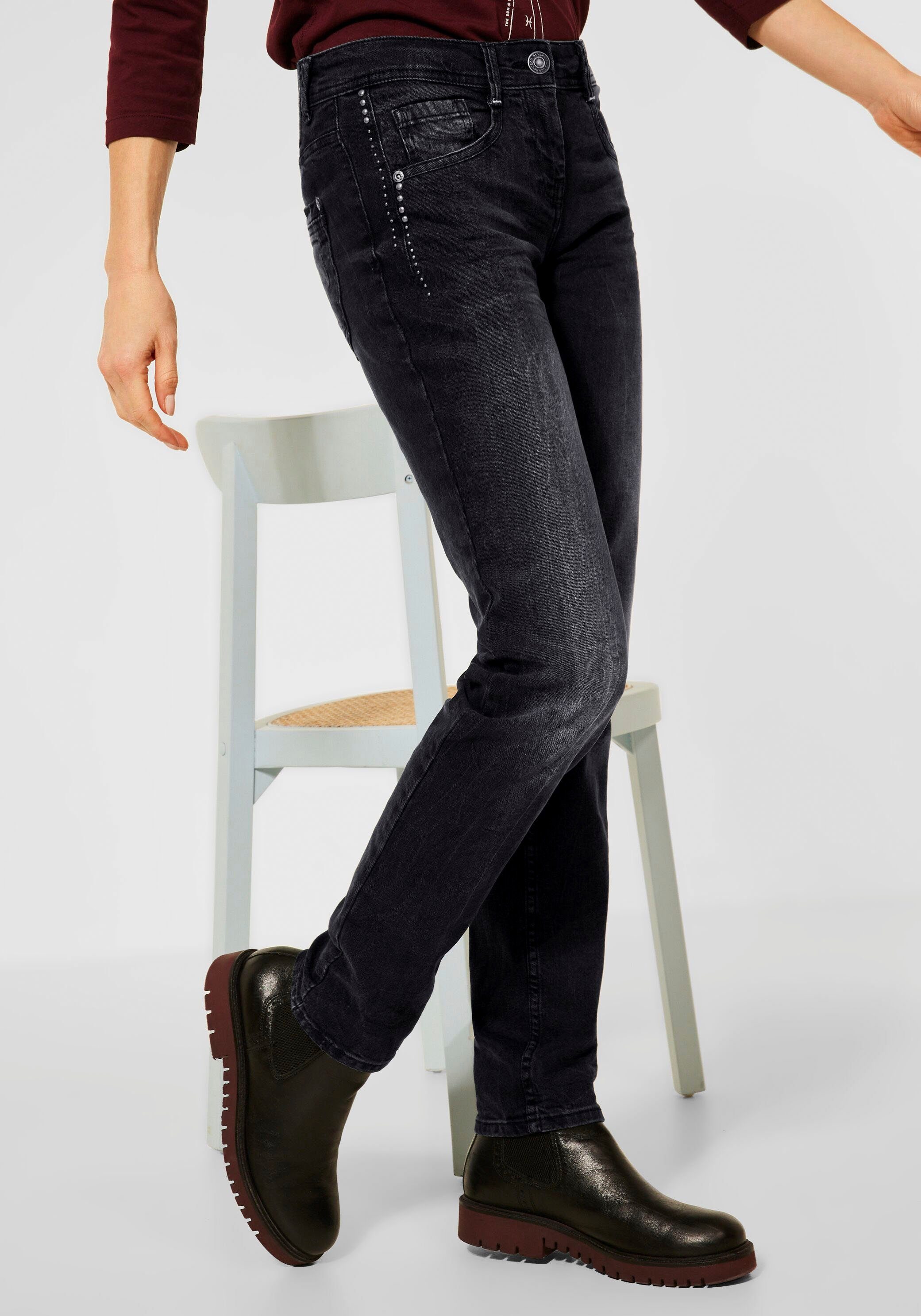 Cecil Slim-fit-Jeans »Style Charlize« in schwarzer Waschung mit Used-Effekt