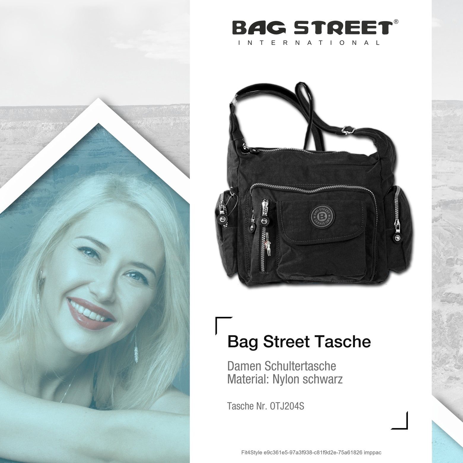 BAG STREET Schultertasche Bag Street Damenhandtasche Schultertasche (Schultertasche), Damen, Jugend Schultertasche Nylon, schwarz ca. 30cm x ca. 22cm