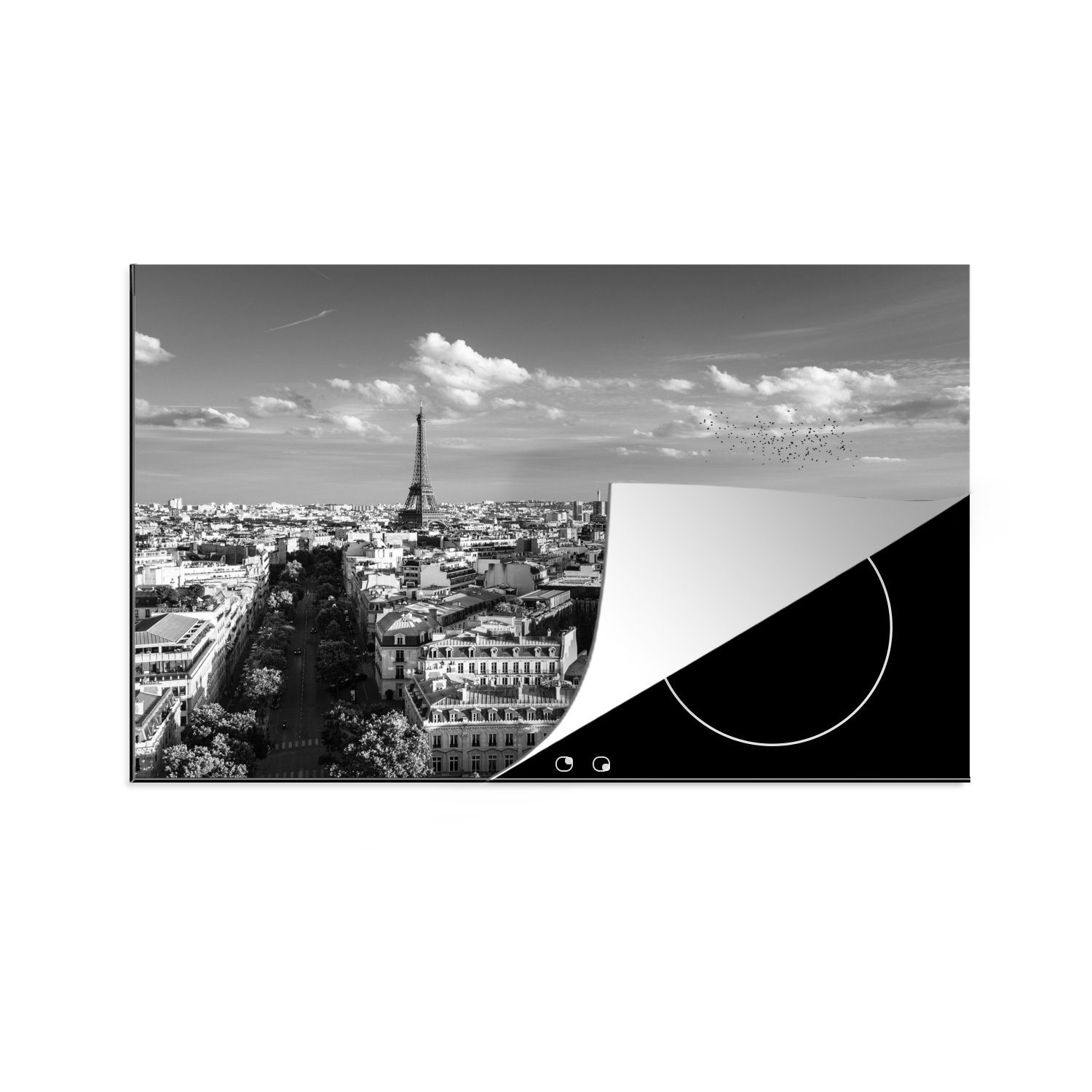 MuchoWow Herdblende-/Abdeckplatte Frankreich - - die küche, Induktionskochfeld für (1 Schutz Ceranfeldabdeckung Schwarz - tlg), Weiß cm, Vinyl, 81x52 Eiffelturm