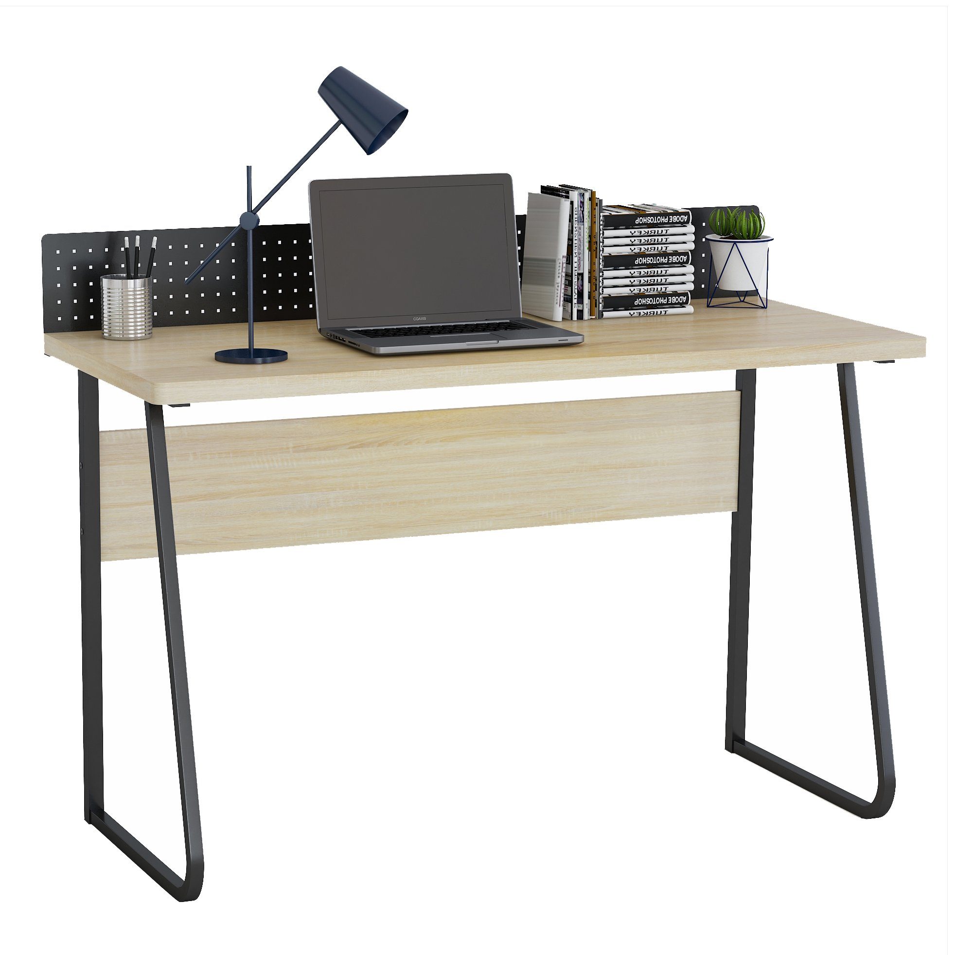 Eiche 155x80cm Stabiler Computertisch Tisch Stalwart mit Notiztafel Computer Schreibtisch