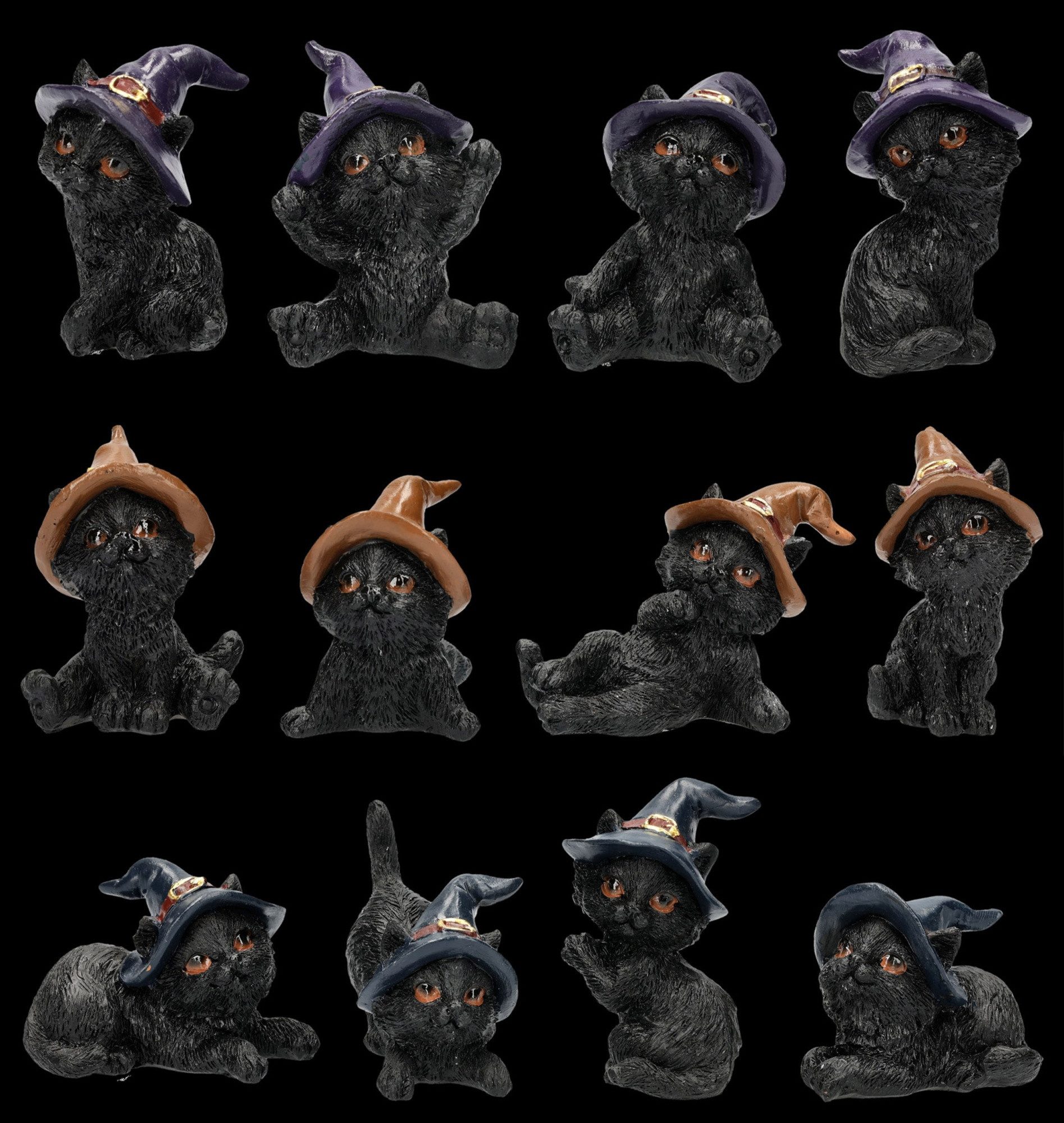 Figuren Shop GmbH Tierfigur Hexenkatzen Figuren Set – Schwarze Katzen Deko 12er 