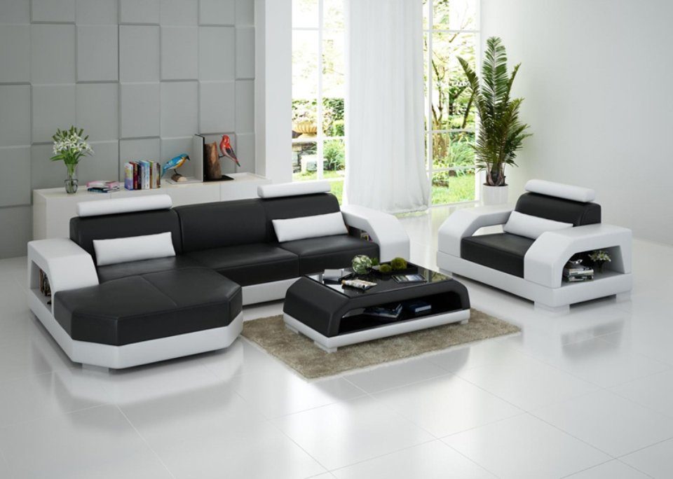 Ecksofa Wohnlandschaft Couch Design Sitzer JVmoebel 1 Ecksofa, Ledersofa + Garnitur