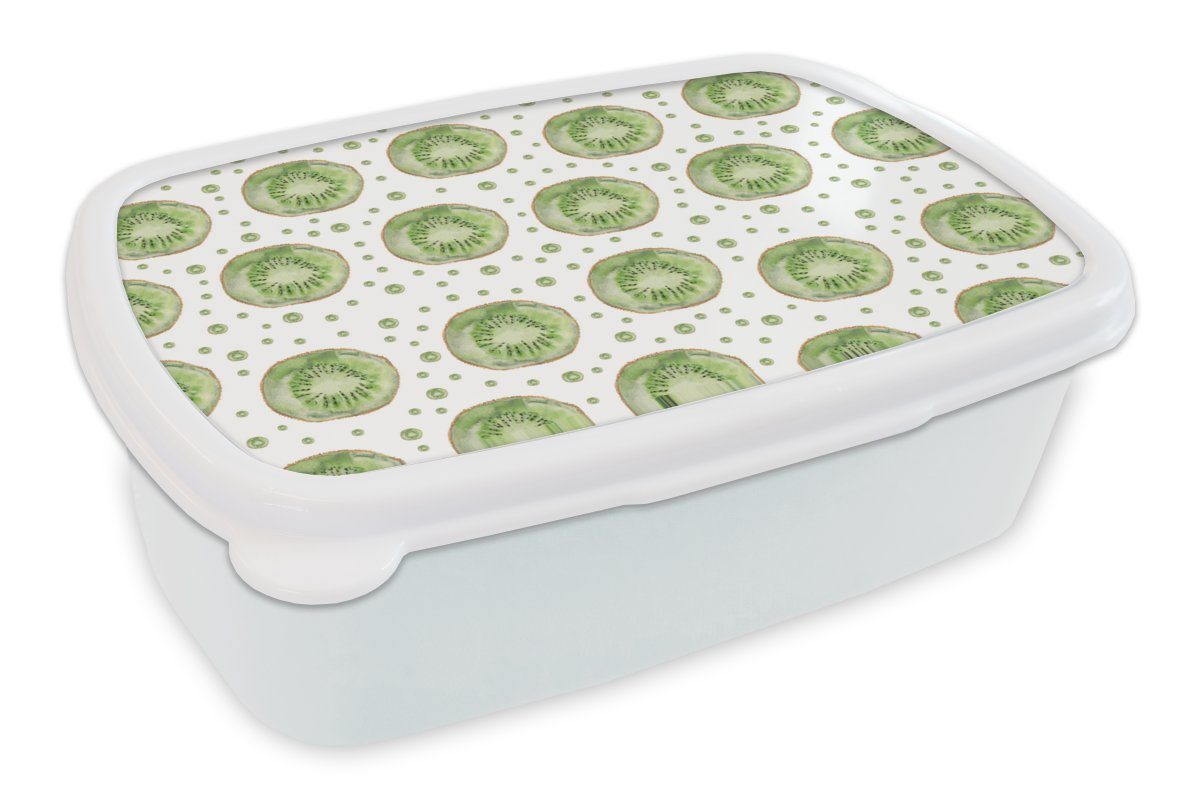 MuchoWow Lunchbox Kiwi - Grün - Muster, Kunststoff, (2-tlg), Brotbox für Kinder und Erwachsene, Brotdose, für Jungs und Mädchen weiß