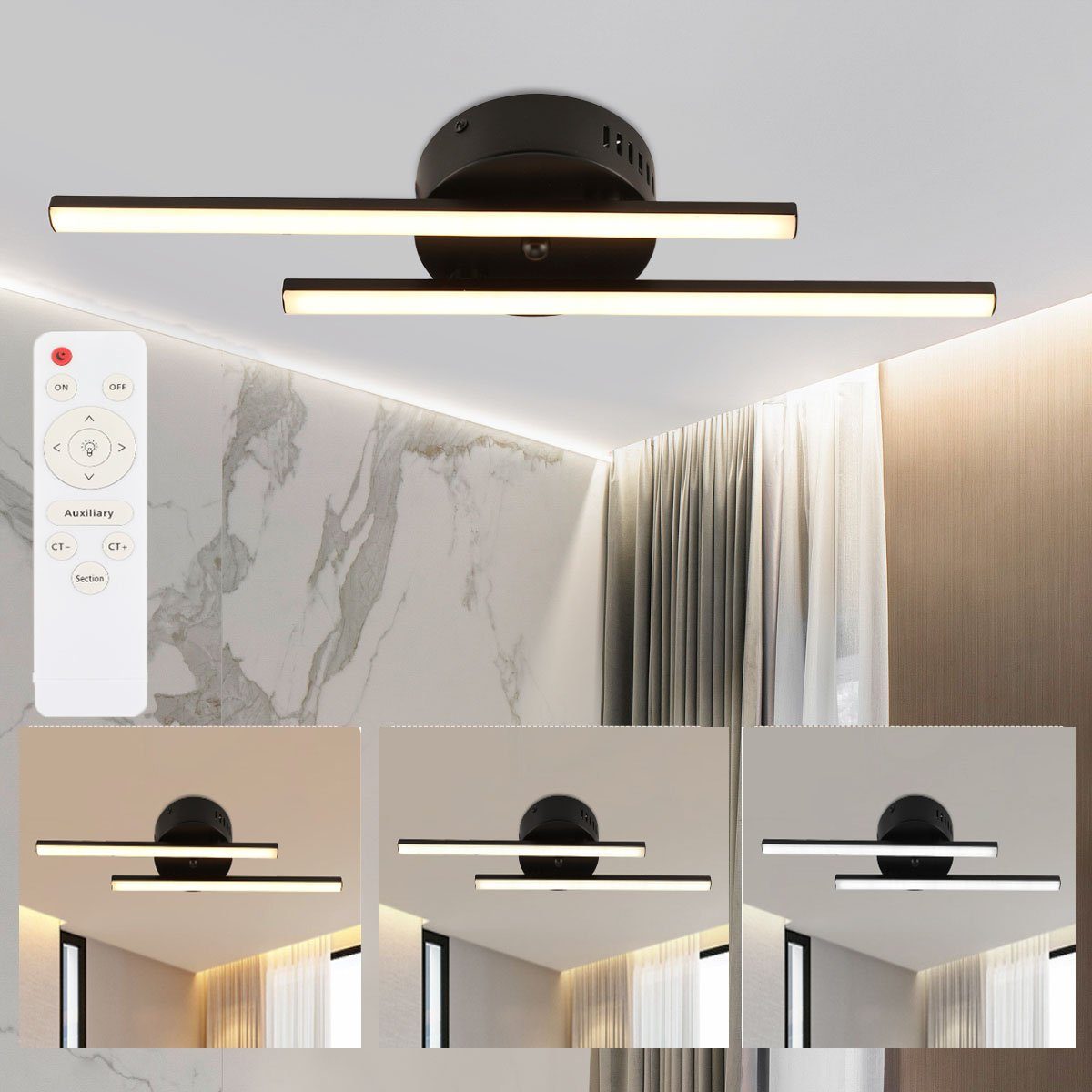 Neueste Kreation 2024 oyajia Deckenleuchte Modern integriert, aus Schwarz Deckenleuchte 24W Flurlampe Deckenlampe, Wohnzimmer LED Aluminium, fest Wandleuchte Schwenkbar Lichtleiste, Kaltweiß/Naturweiß/Warmweiß, LED Schlafzimmer