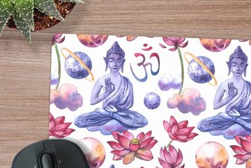 MuchoWow Gaming Mauspad Buddha - Muster - Blumen (1-St), Mousepad mit Rutschfester Unterseite, Gaming, 40x40 cm, XXL, Großes