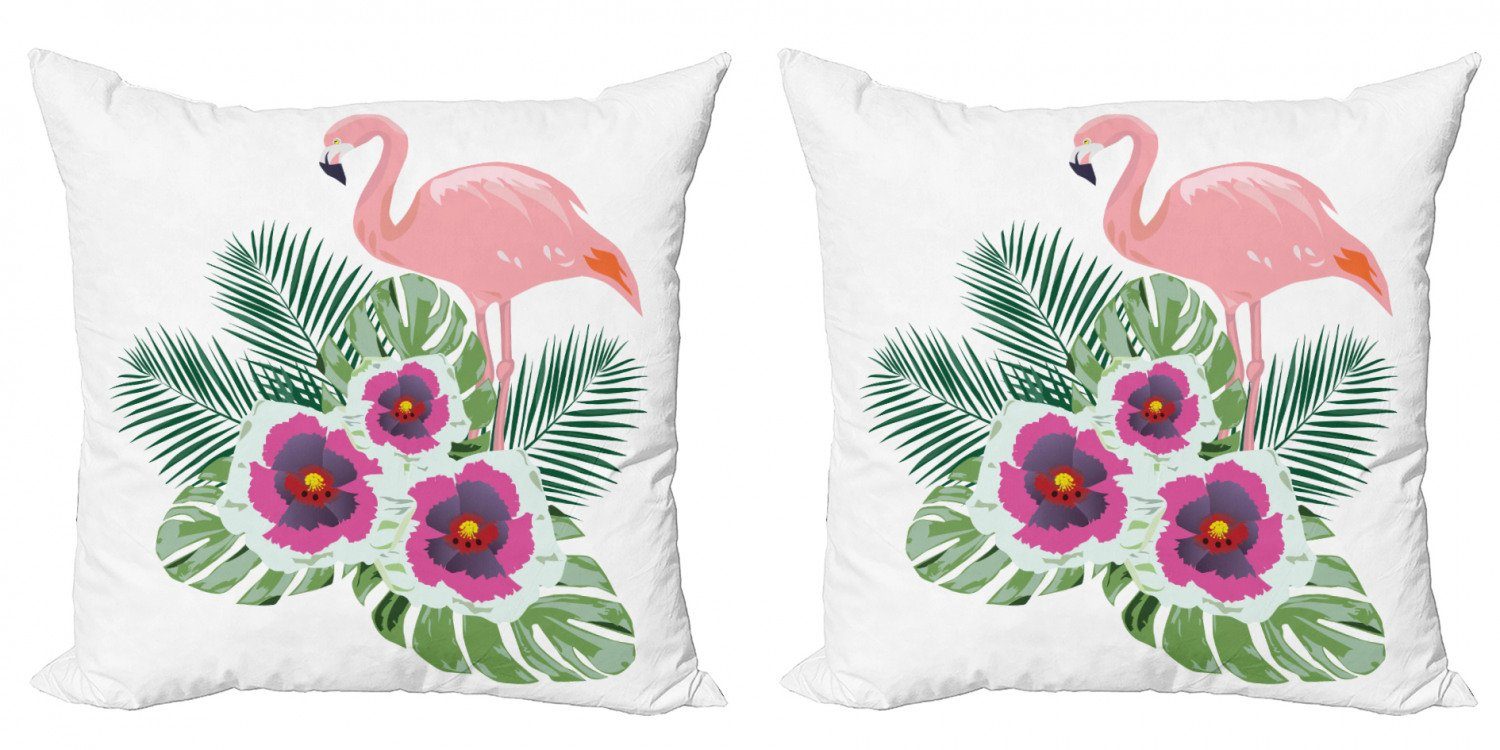Flamingo Doppelseitiger Bouquet Hibiskus Kissenbezüge Stück), Modern Abakuhaus (2 Accent Tropical Digitaldruck,