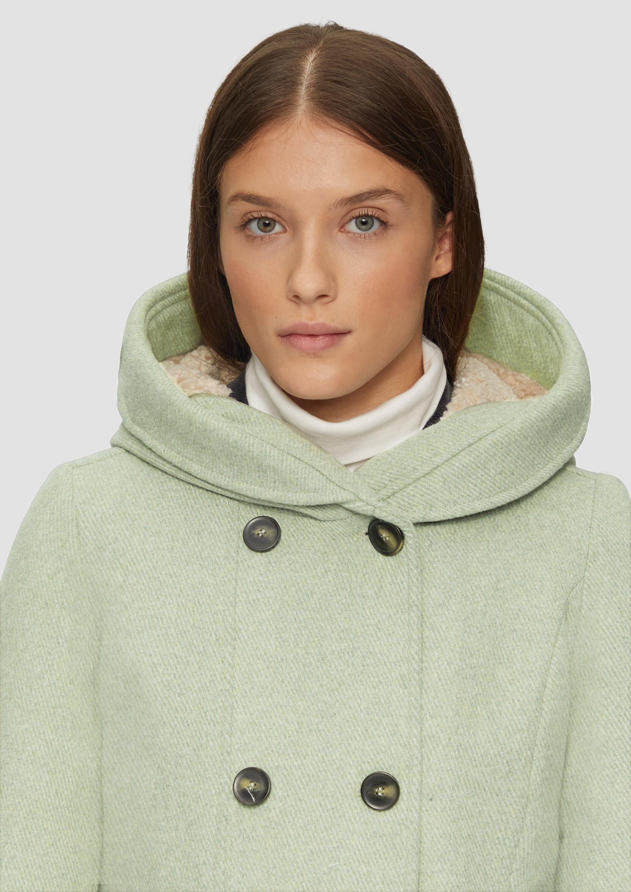 s.Oliver Wintermantel Outdoor-Mantel Strukturierter Wollmantel mit Teddyplüschfutter