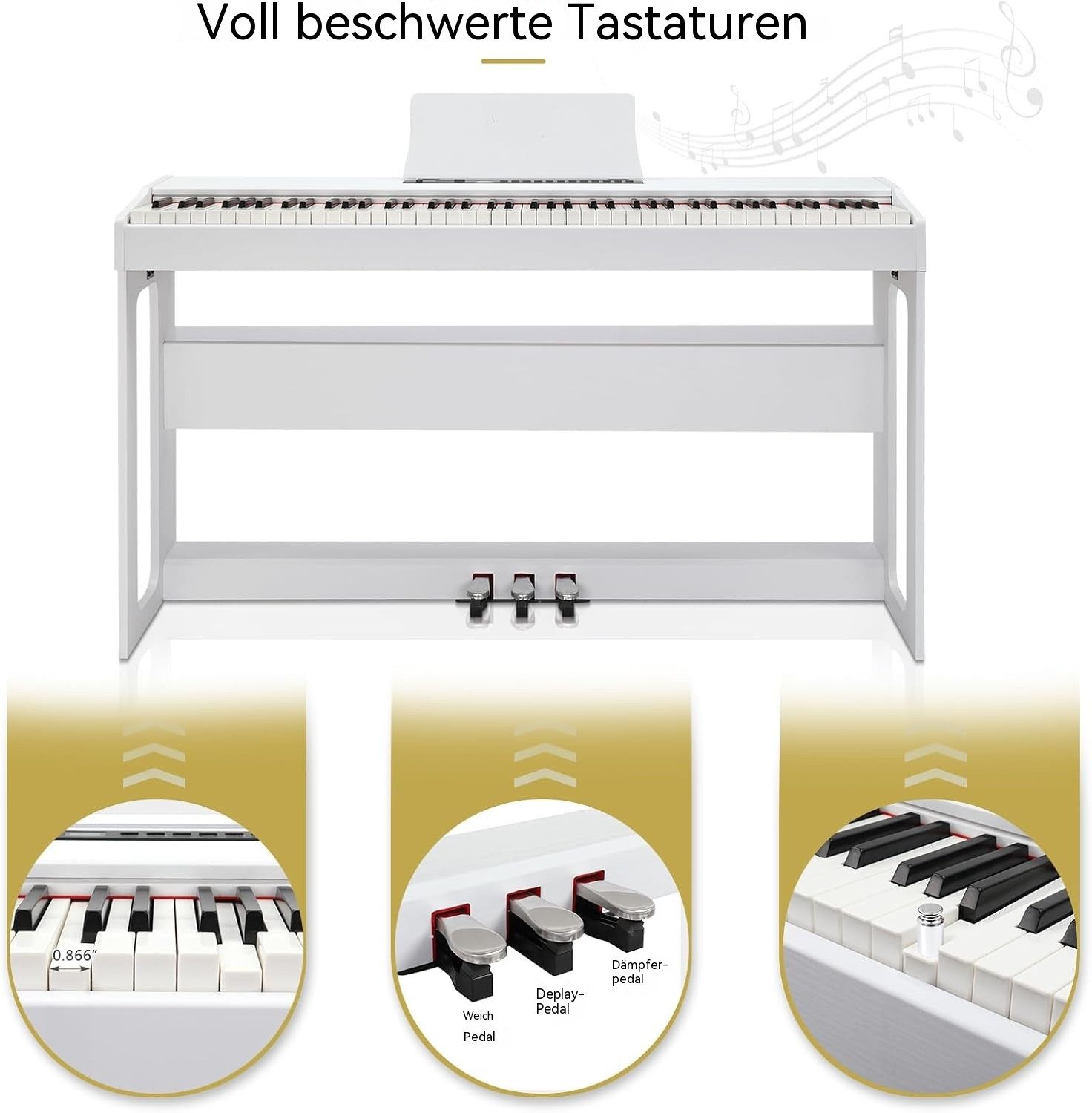 LALAHO Digitalpiano GDP-104/A-815 Elektro Klavier Digital E-Piano,Dual Bluetooth, Digital E-Piano mit 88 Tasten Hammermechanik 128 Rhythmen – Bild 5 von 5