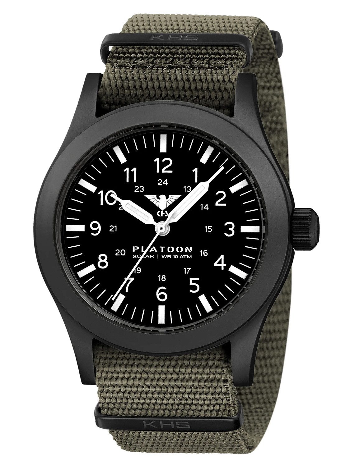 KHS Solaruhr Armbanduhr Platoon Stahl Solar Olivgrün/Schwarz